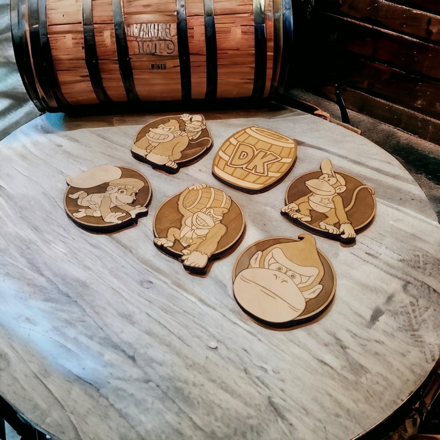 Set of 6 Donkey Kong Wooden Coasters - Handmade Gift - Housewarming - Wood Kitchenware