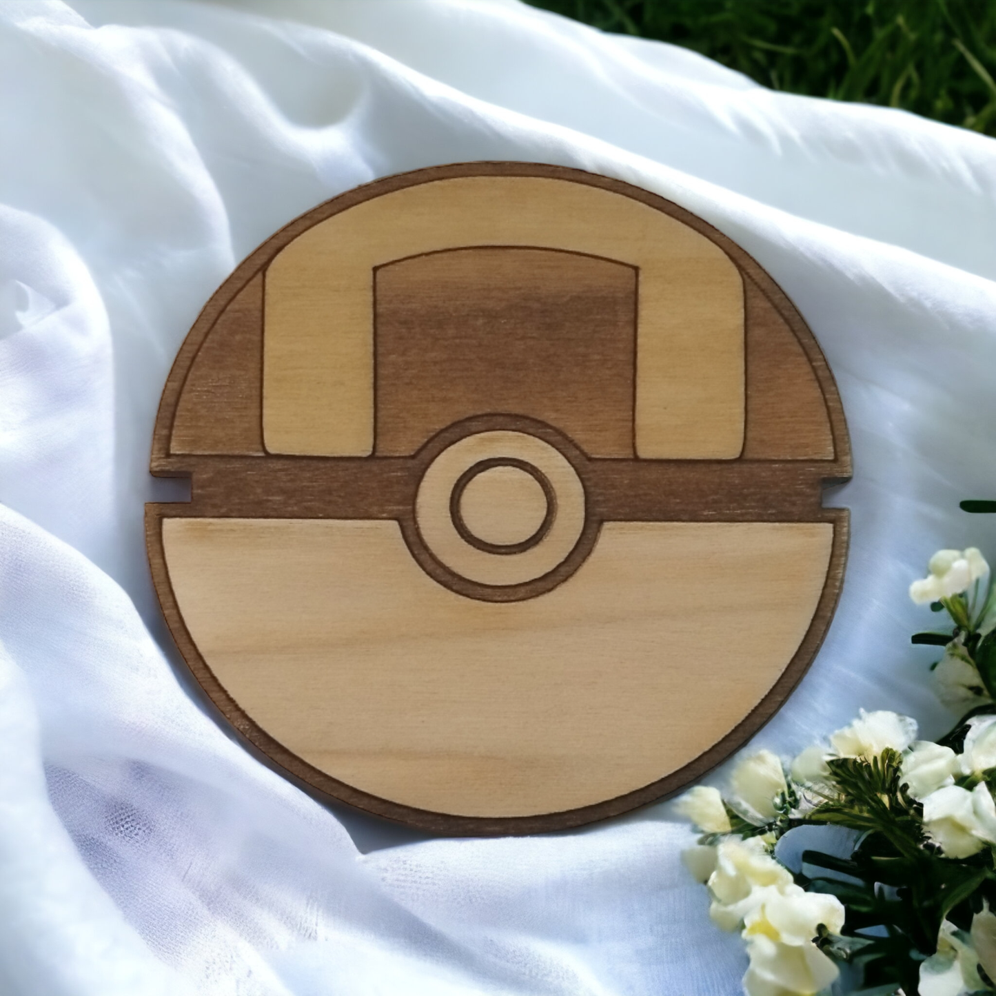Set of 6 Pokeball Wooden Coasters - Handmade Gift - Housewarming - Wood Kitchenware