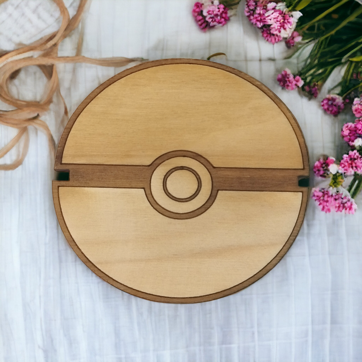 Set of 6 Pokeball Wooden Coasters - Handmade Gift - Housewarming - Wood Kitchenware