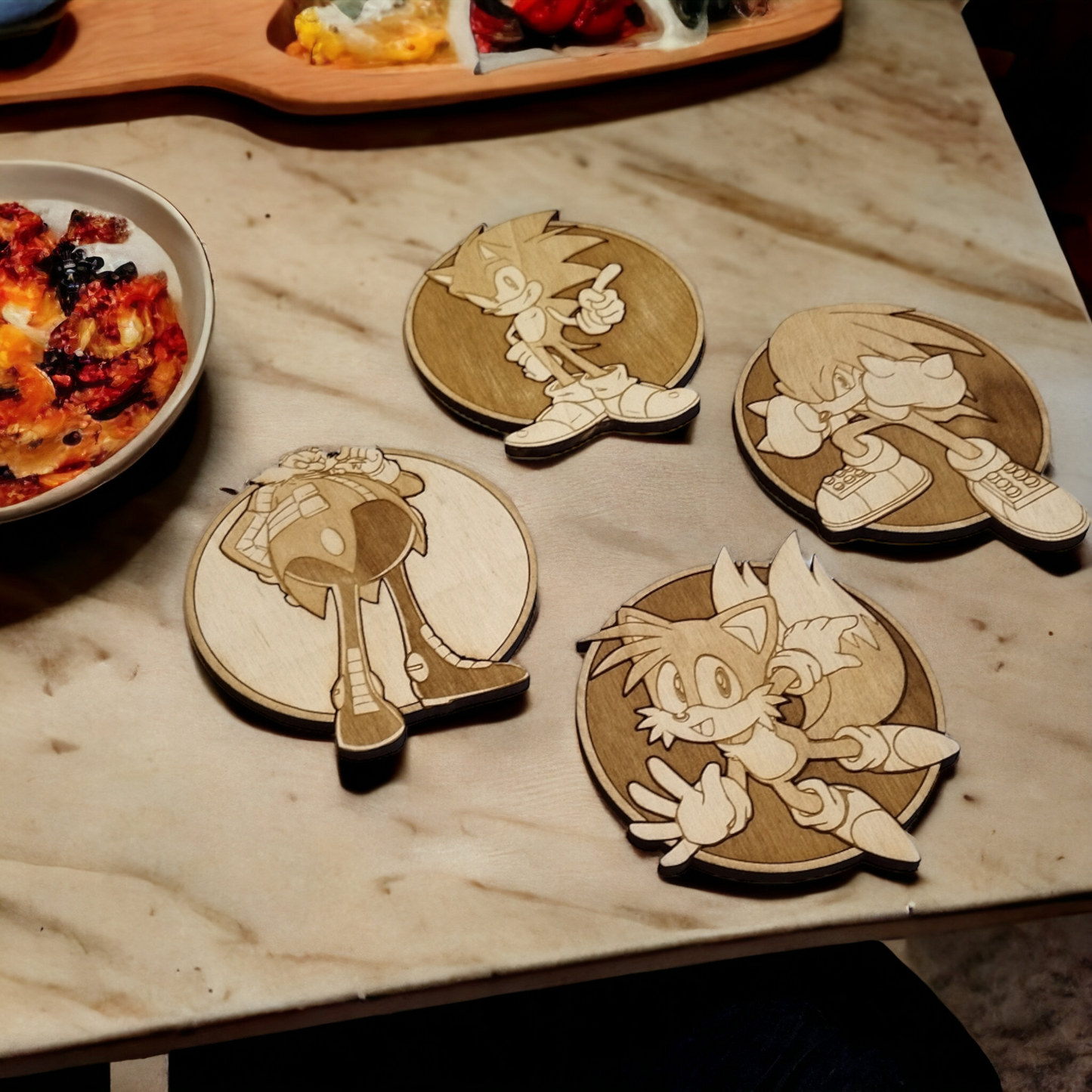 Set of 4 Sonic Wooden Coasters - Handmade Gift - Housewarming - Wood Kitchenware
