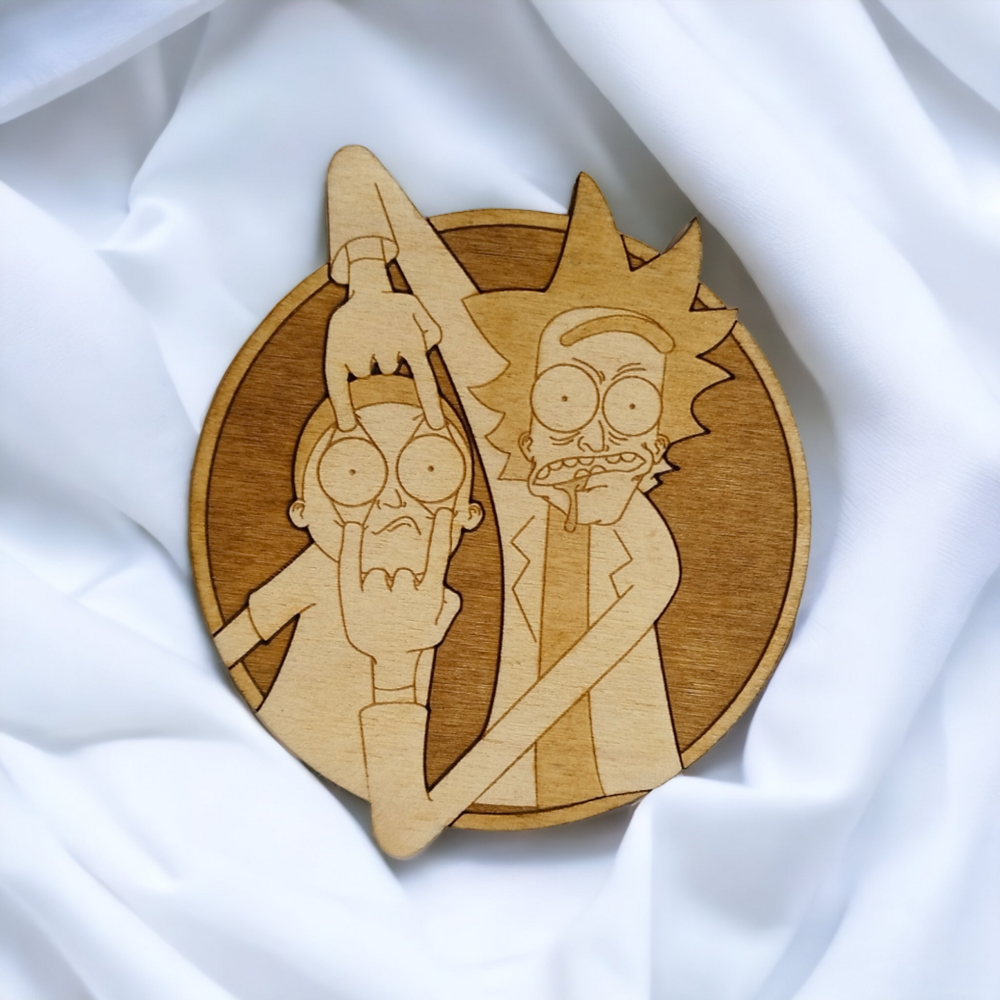 Set of 6 Rick and Morty Wooden Coasters - Handmade Gift - Housewarming - Wood Kitchenware