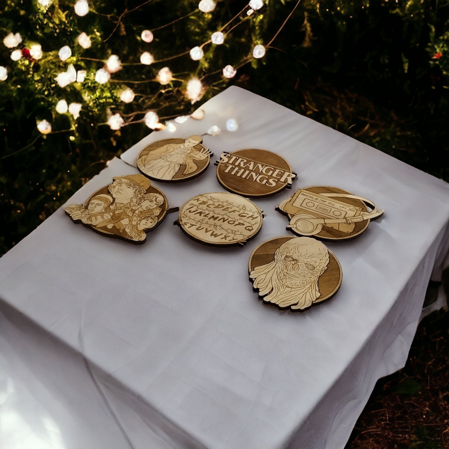 Set of 6 Stranger Things Wooden Coasters - Handmade Gift - Housewarming - Wood Kitchenware - Stranger Things
