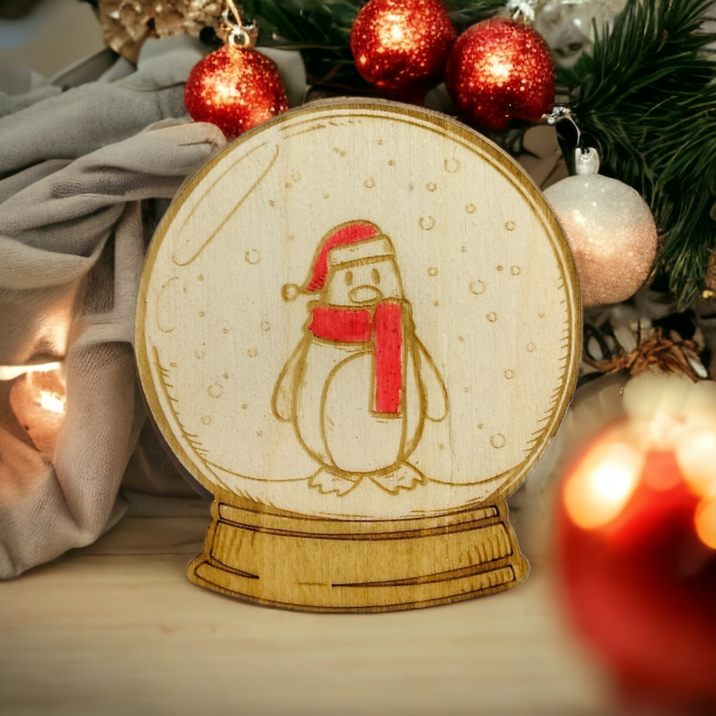 Set of 6 Snow Globes Wooden Coasters - Handmade Gift - Christmas Decor - Wood Kitchenware