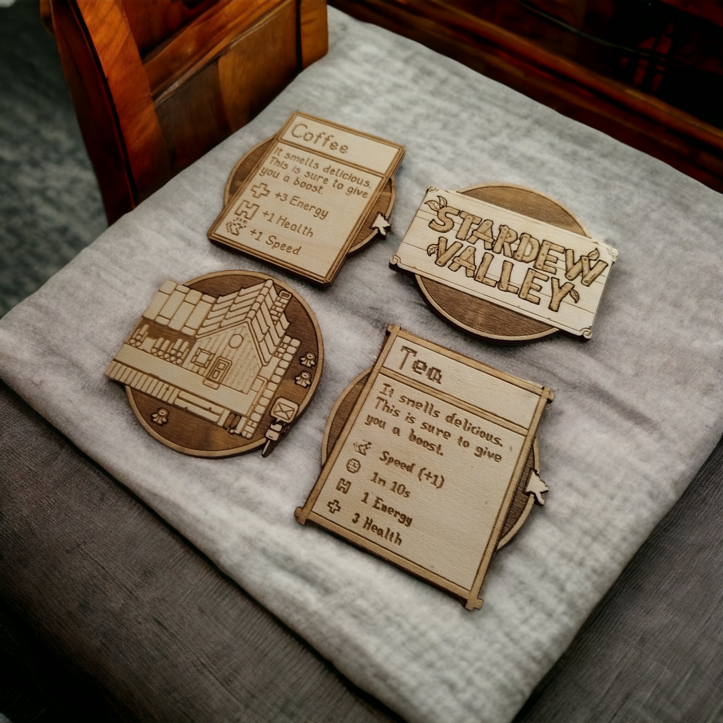 Set of 4 Stardew Valley Wooden Coasters - Handmade Gift - Housewarming - Wood Kitchenware