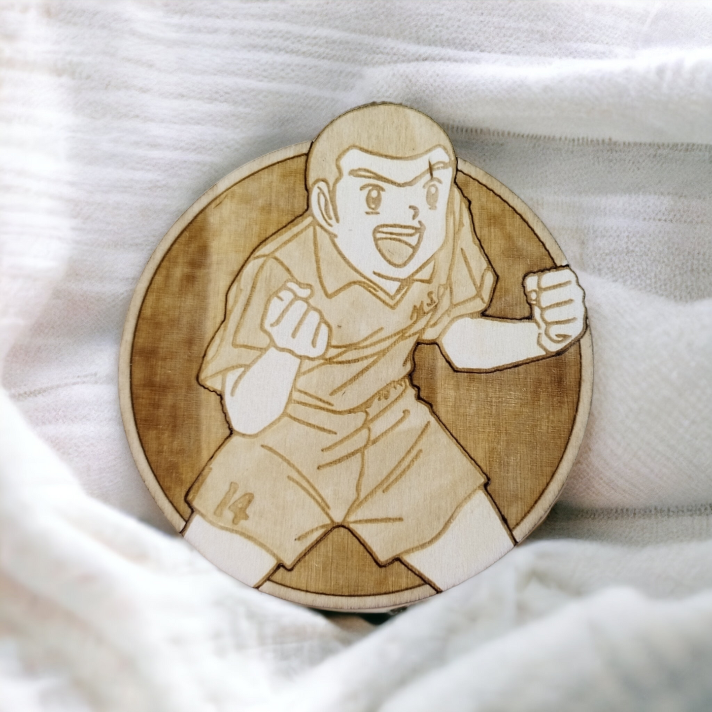 Set of 6 Captain Tsubasa Solid Wooden Coasters - Handmade Gift - Wood Kitchenware