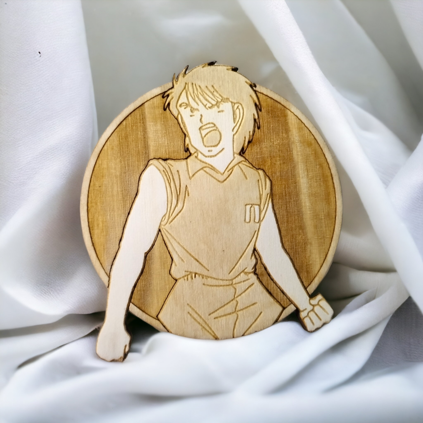 Set of 6 Captain Tsubasa Solid Wooden Coasters - Handmade Gift - Wood Kitchenware