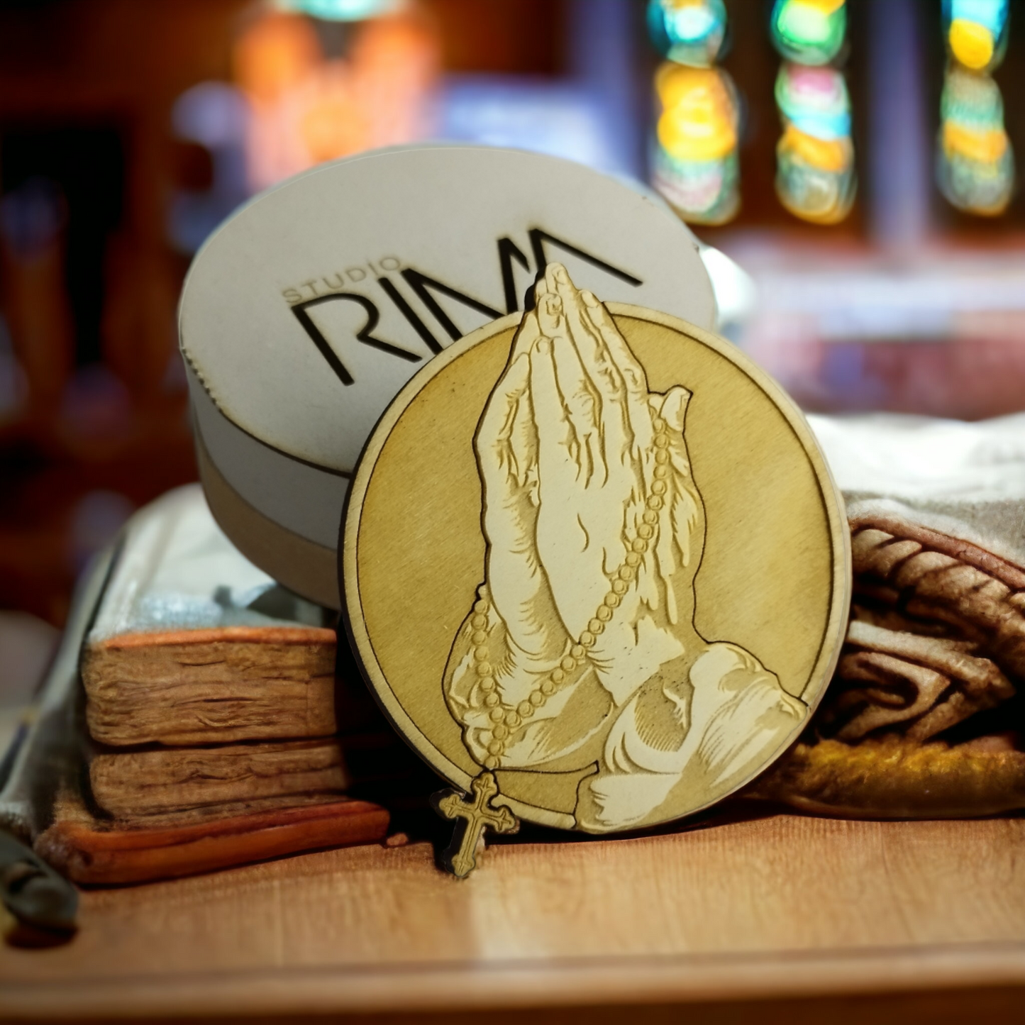 Set of 6 Religious Wooden Coasters - Handmade Gift - Wood Kitchenware -