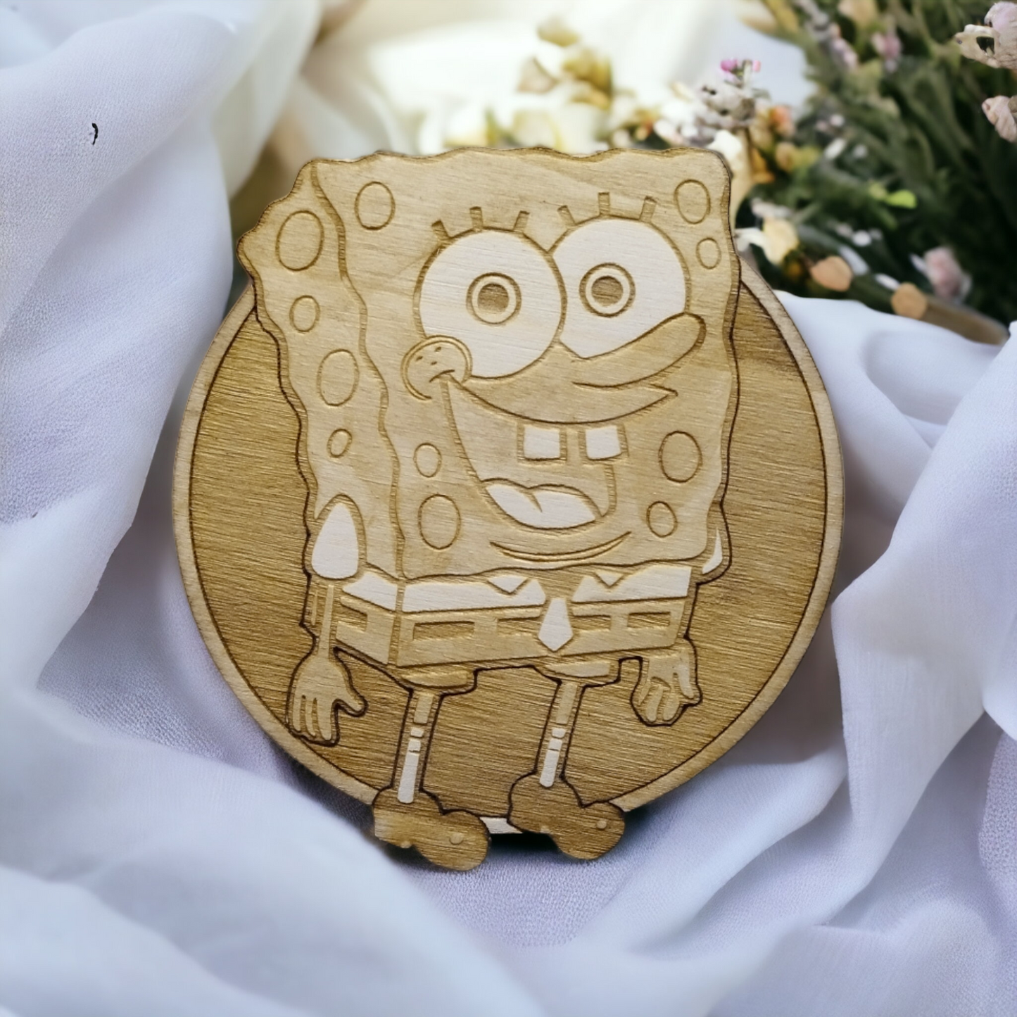 Set of 6 Sponge Bob Wooden Coasters - Handmade Gift - Wood Kitchenware -