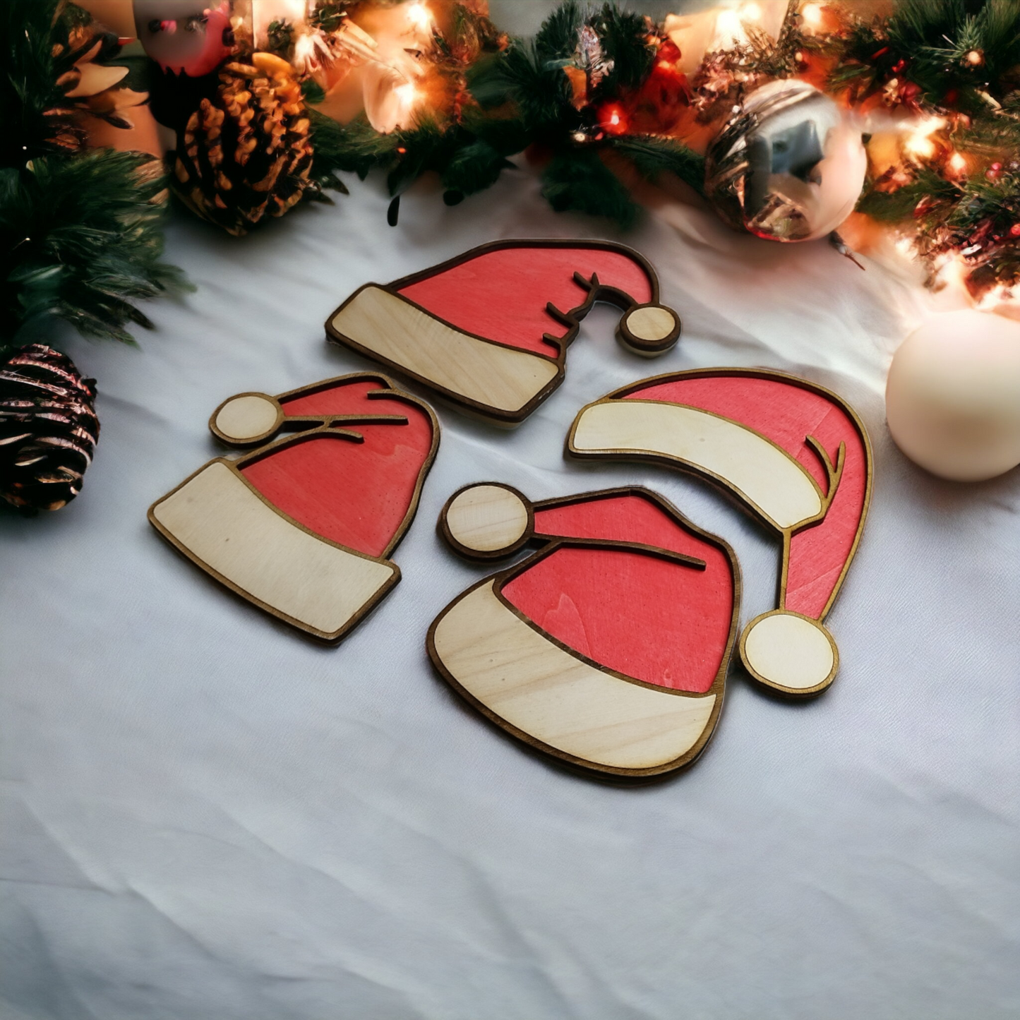 Santa Hat Double Layered Wooden Christmas Decoration