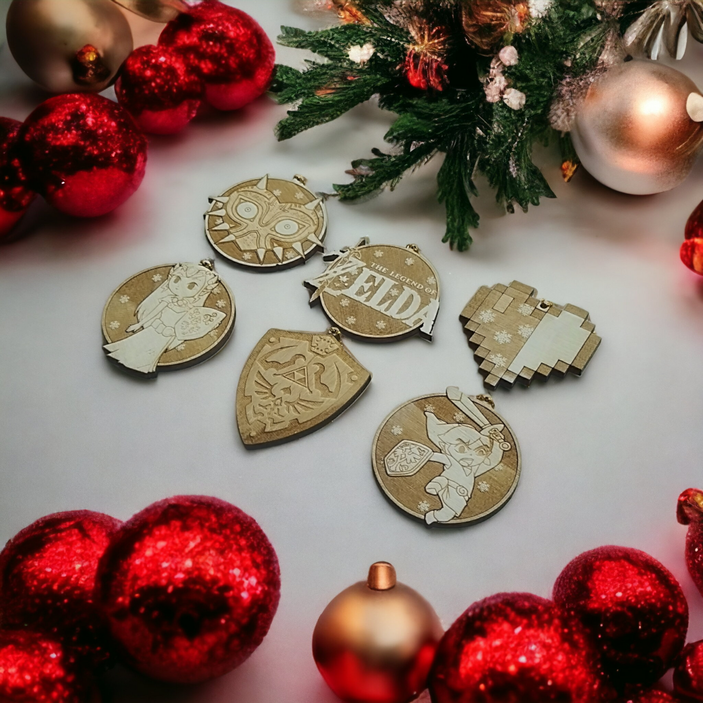 Set of 6 Legend of Zelda Ornaments Wooden Coasters - Handmade Gift - Housewarming - Wood Kitchenware