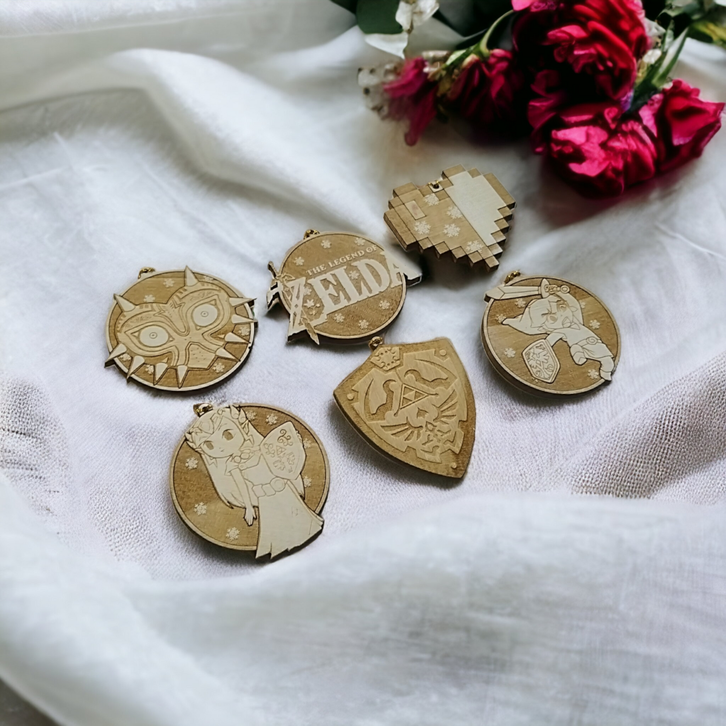 Set of 6 Legend of Zelda Ornaments Wooden Coasters - Handmade Gift - Housewarming - Wood Kitchenware