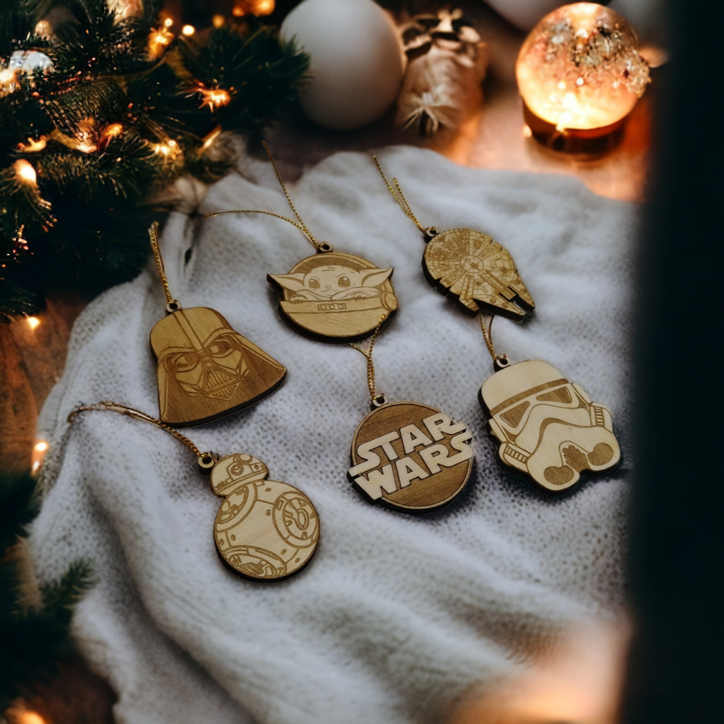 Set of 6 Star Wars Ornaments Wooden Coasters - Handmade Gift - Housewarming - Wood Kitchenware