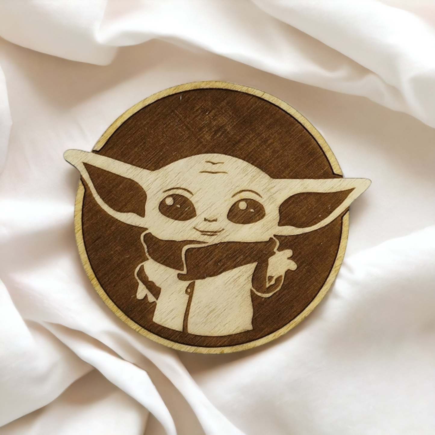 Set of 6 Baby Yoda Wooden Coasters - Handmade Gift - Housewarming - Wood Kitchenware - Baby Yoda - The Mandalorian