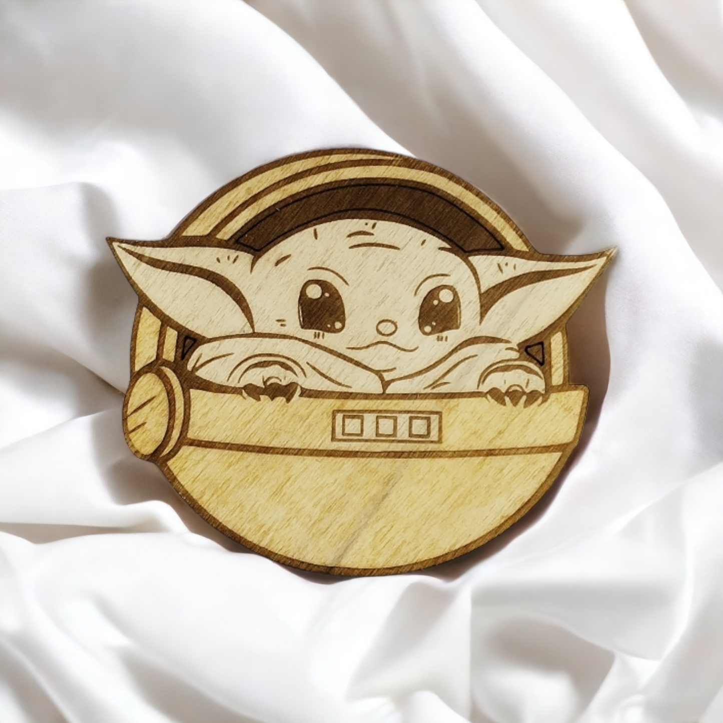 Set of 6 Baby Yoda Wooden Coasters - Handmade Gift - Housewarming - Wood Kitchenware - Baby Yoda - The Mandalorian