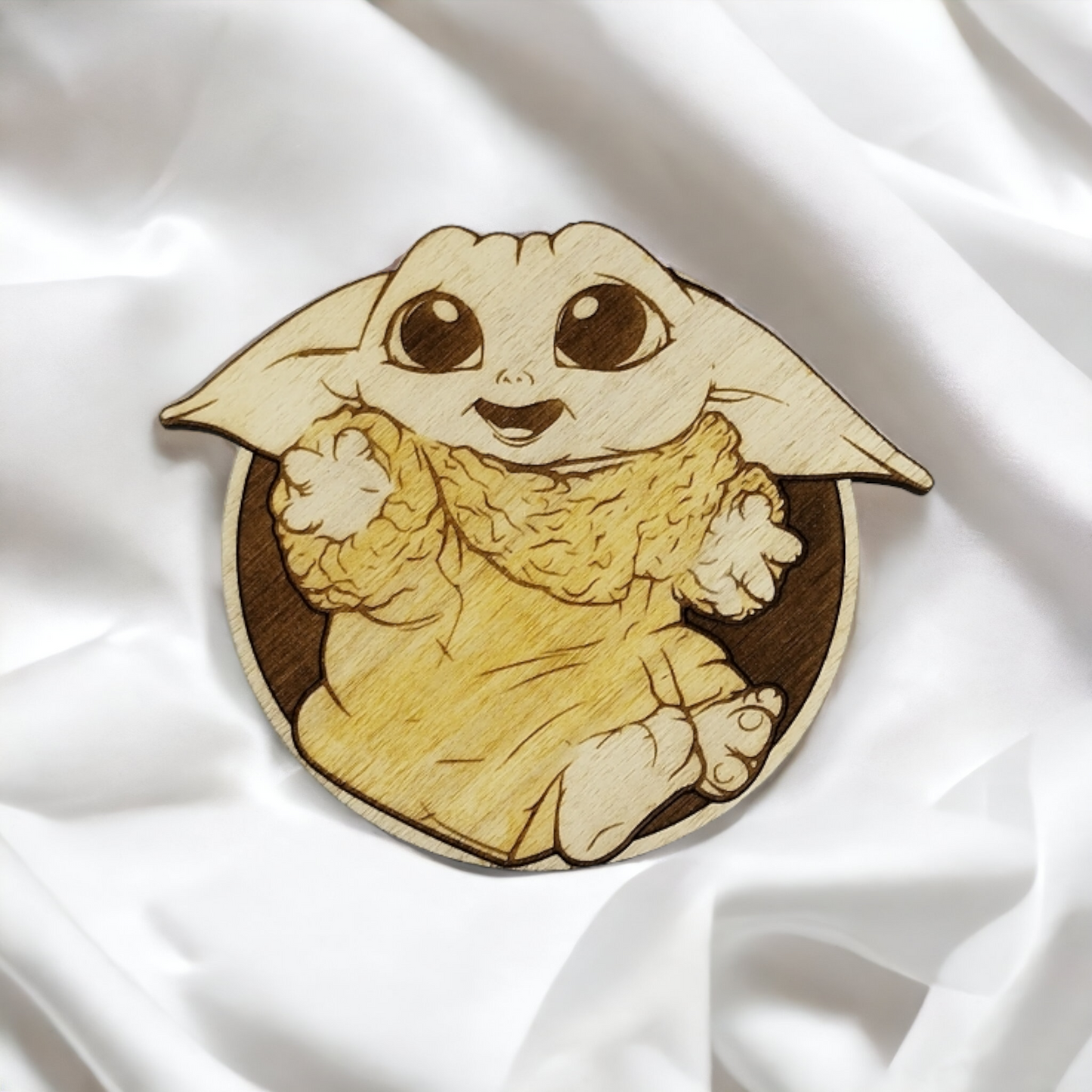 Set of 6 Baby Yoda Wooden Coasters - Handmade Gift - Housewarming - Wood Kitchenware - Baby Yoda - The Mandalorian