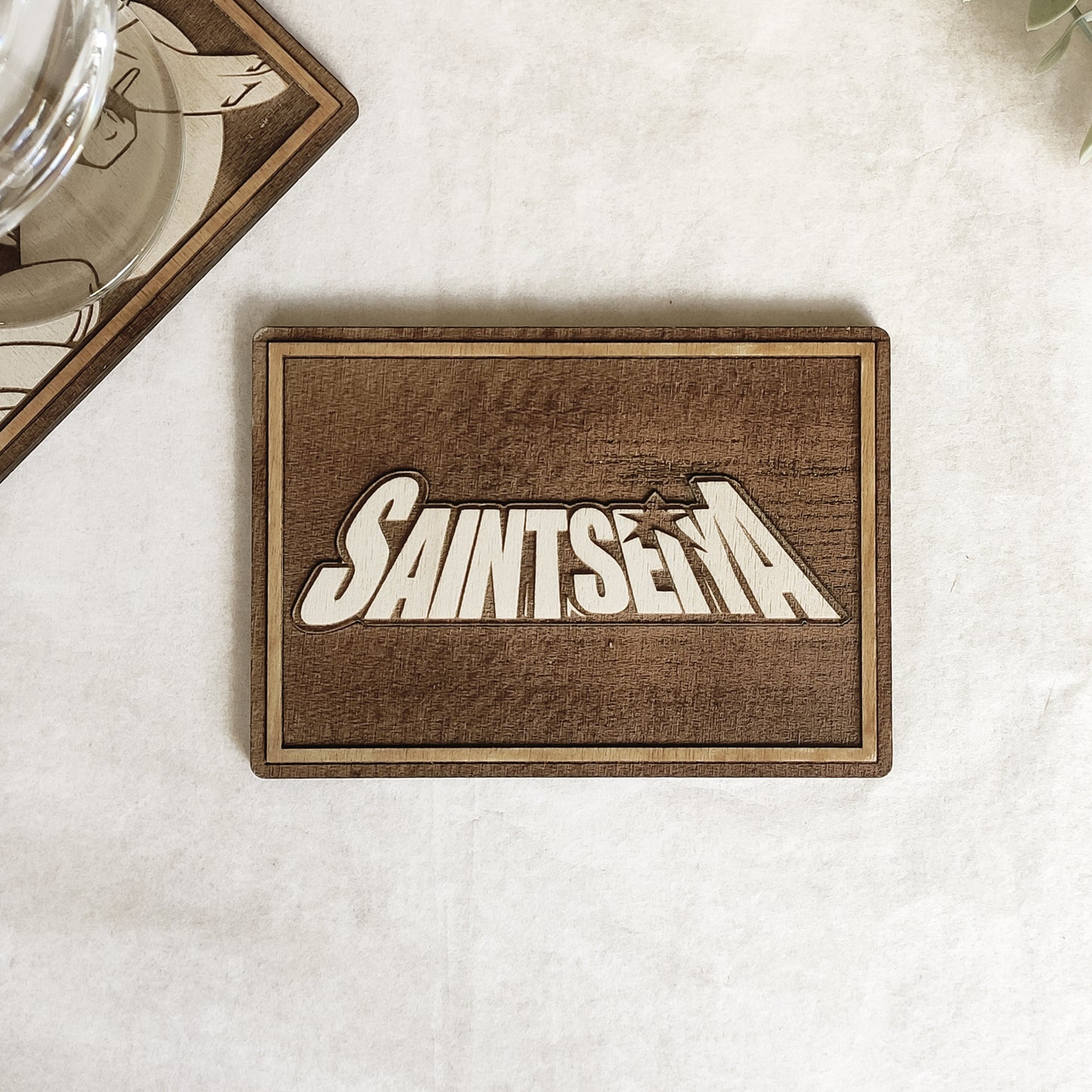 Set of 6 Saint Seiya Cards Wooden Coasters - Handmade Gift - Housewarming - Wood Kitchenware