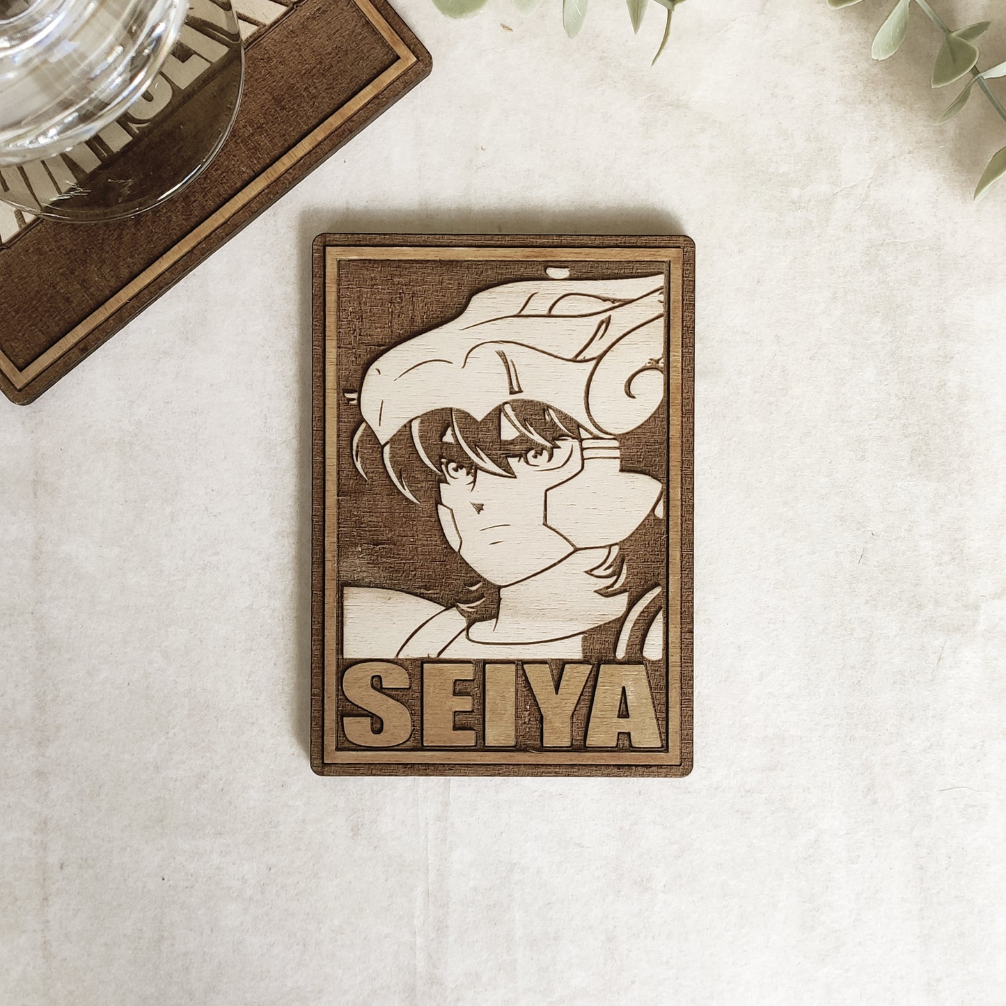 Set of 6 Saint Seiya Cards Wooden Coasters - Handmade Gift - Housewarming - Wood Kitchenware