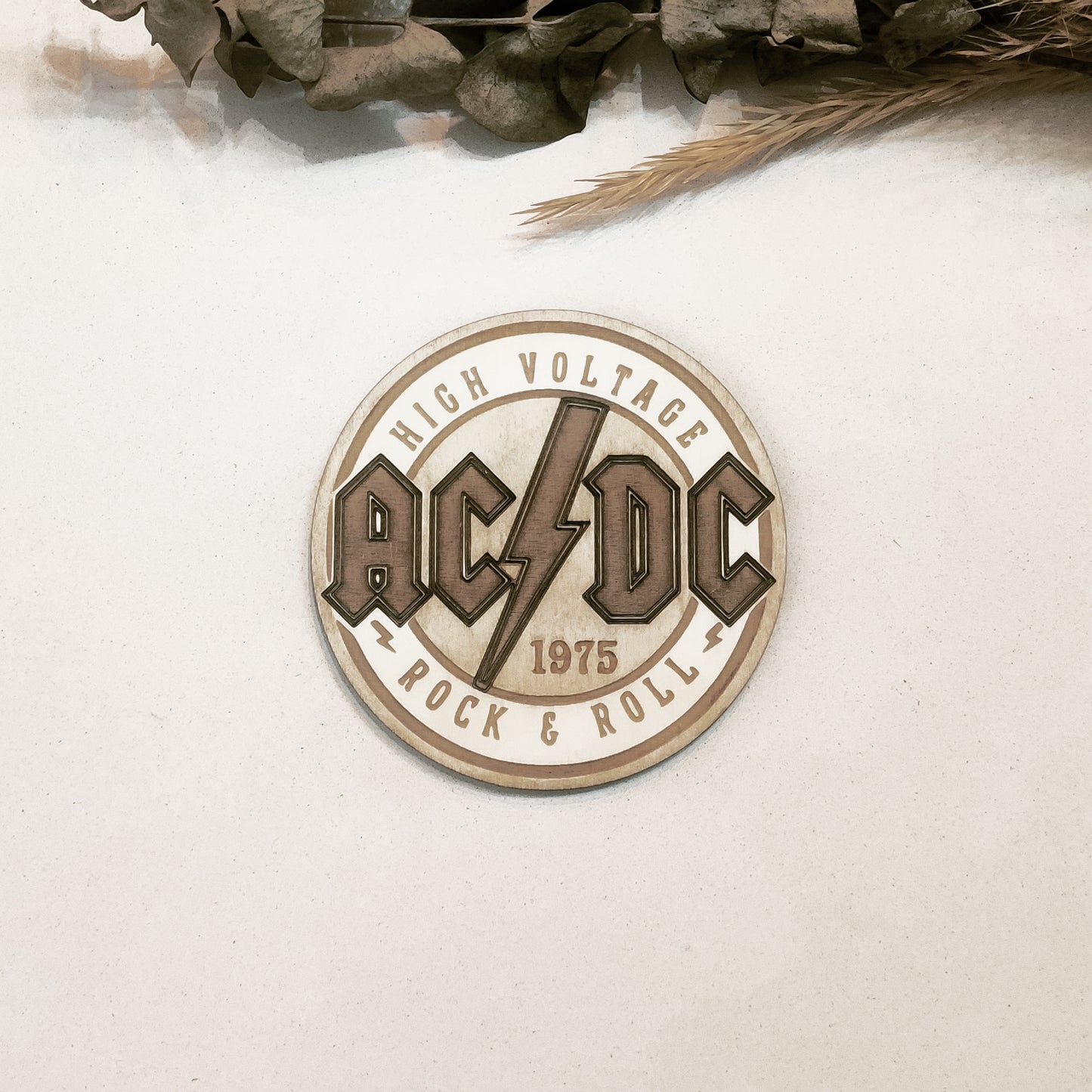 Set of 6 ACDC Wooden Coasters - Handmade Gift - Housewarming - Wood Kitchenware - Rock Band