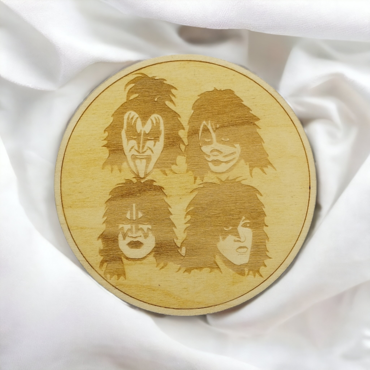 Set of 6 Kiss Wooden Coasters - Handmade Gift - Housewarming - Wood Kitchenware - Rock Band