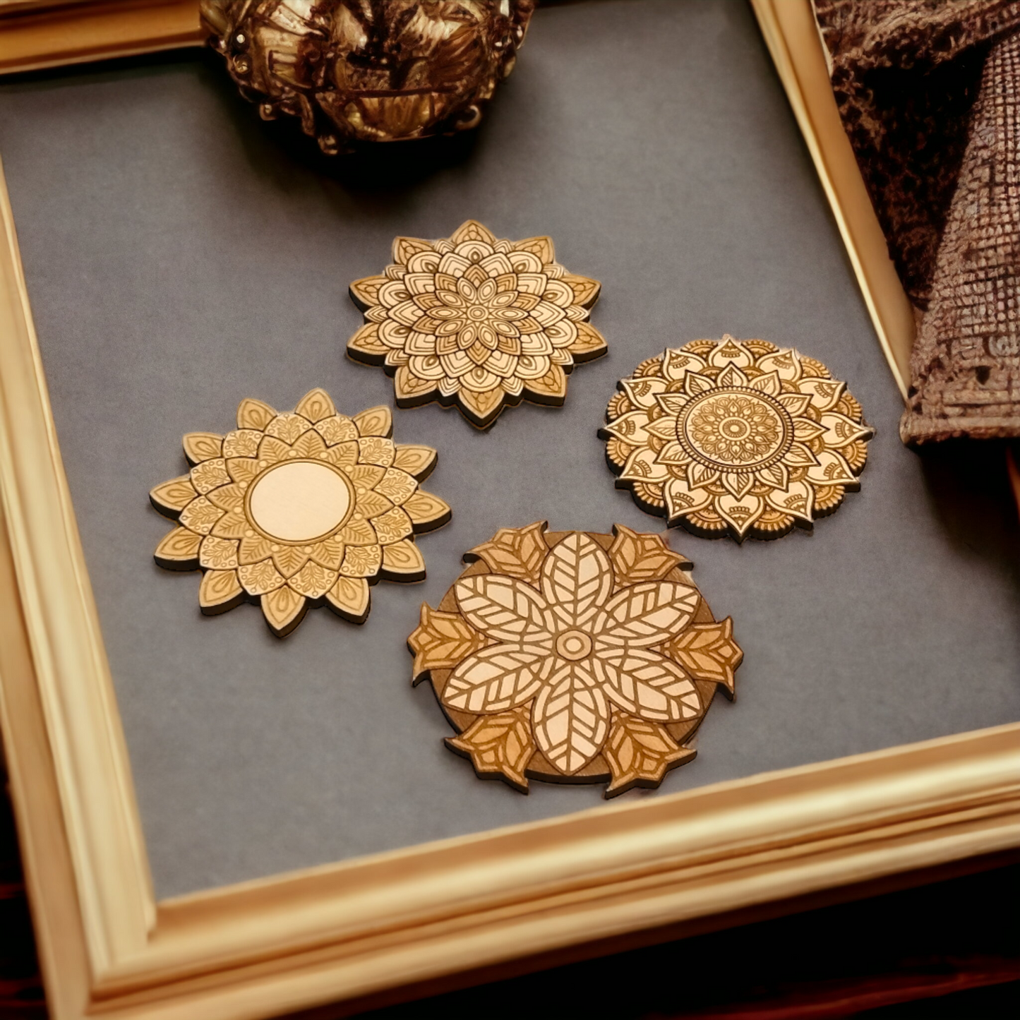 Set of 4 Mandala Wooden Coasters - Handmade Gift - Housewarming - Wood Kitchenware