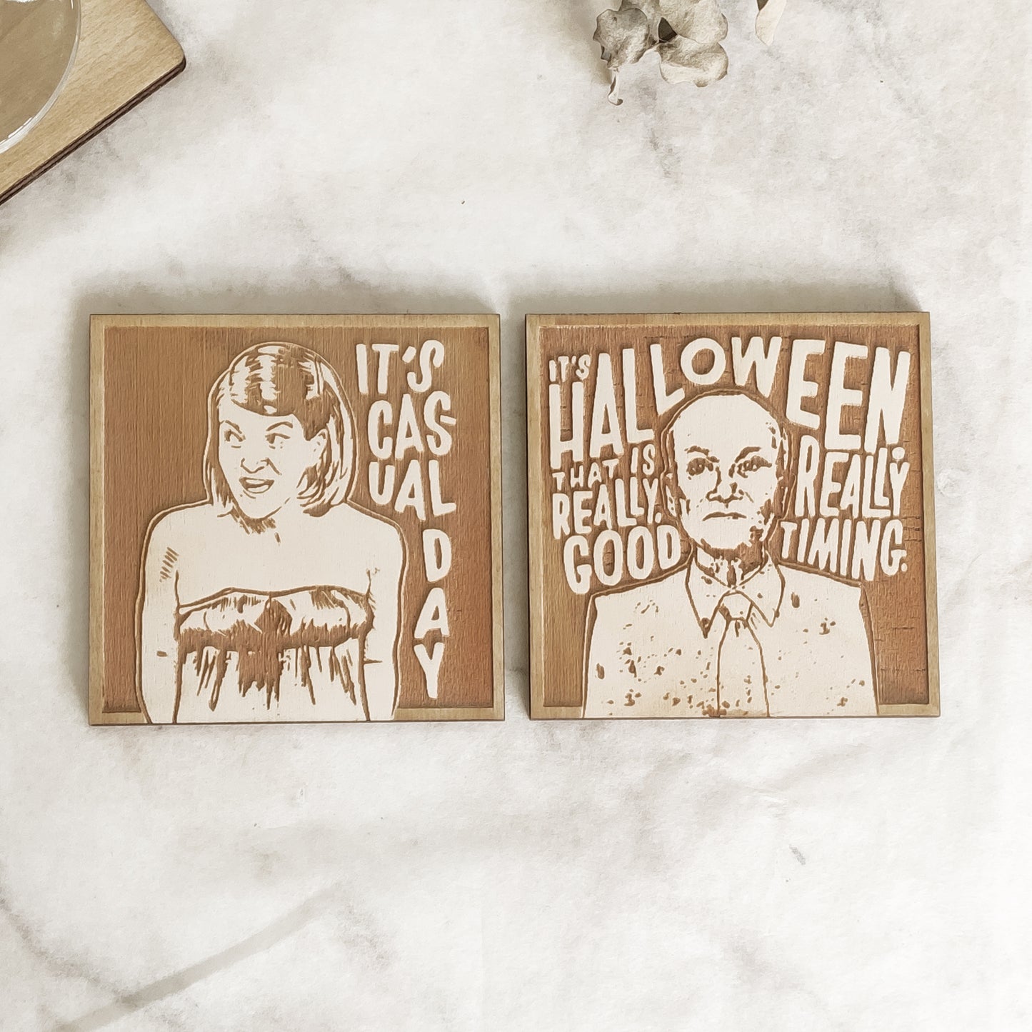 Set of 12 The Office Wooden Coasters - Handmade Gift - Housewarming - Wood Kitchenware
