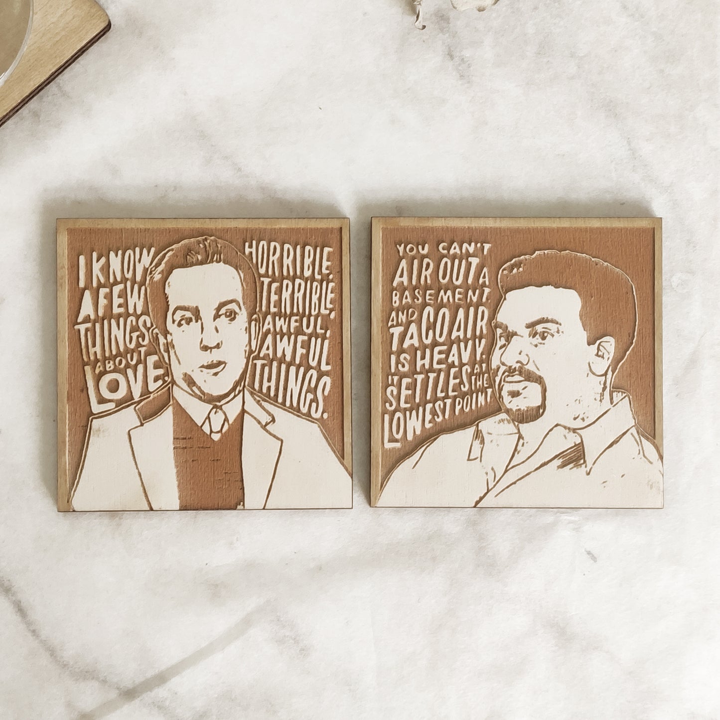 Set of 12 The Office Wooden Coasters - Handmade Gift - Housewarming - Wood Kitchenware