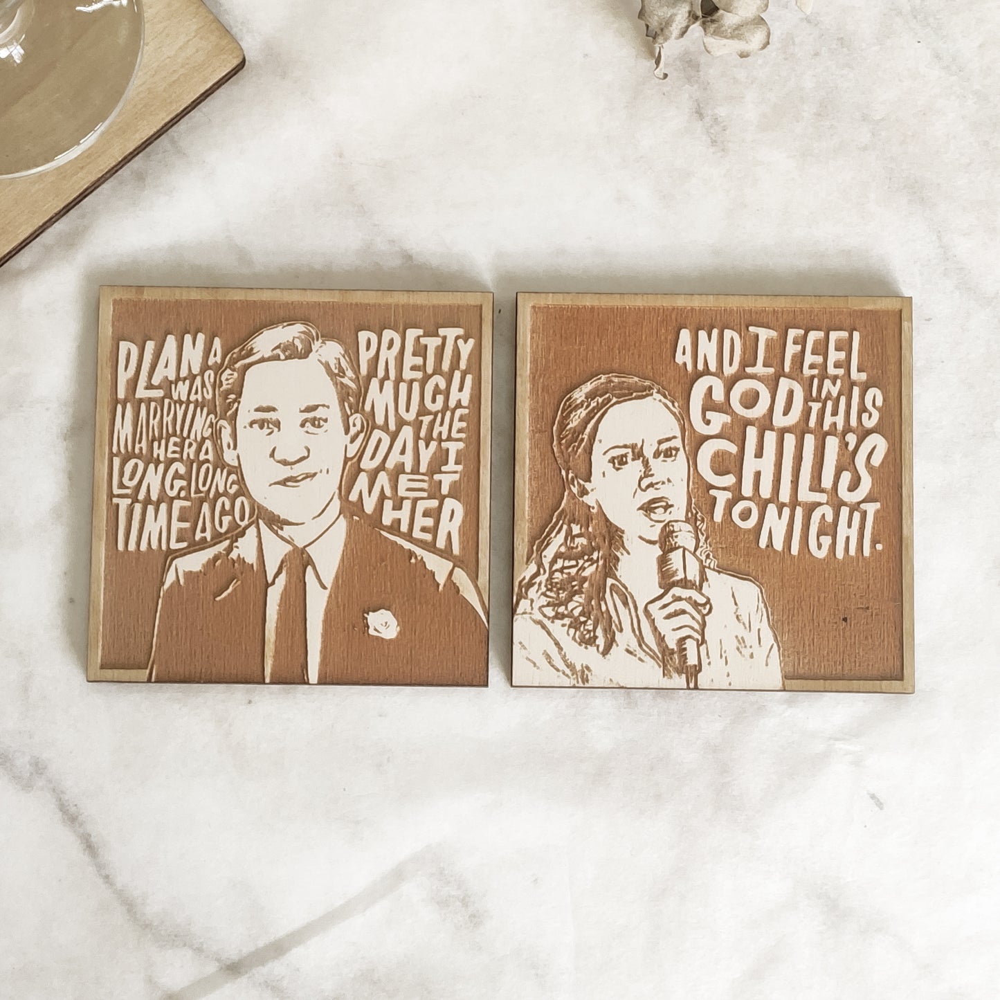 Set of 12 The Office Wooden Coasters - Handmade Gift - Housewarming - Wood Kitchenware