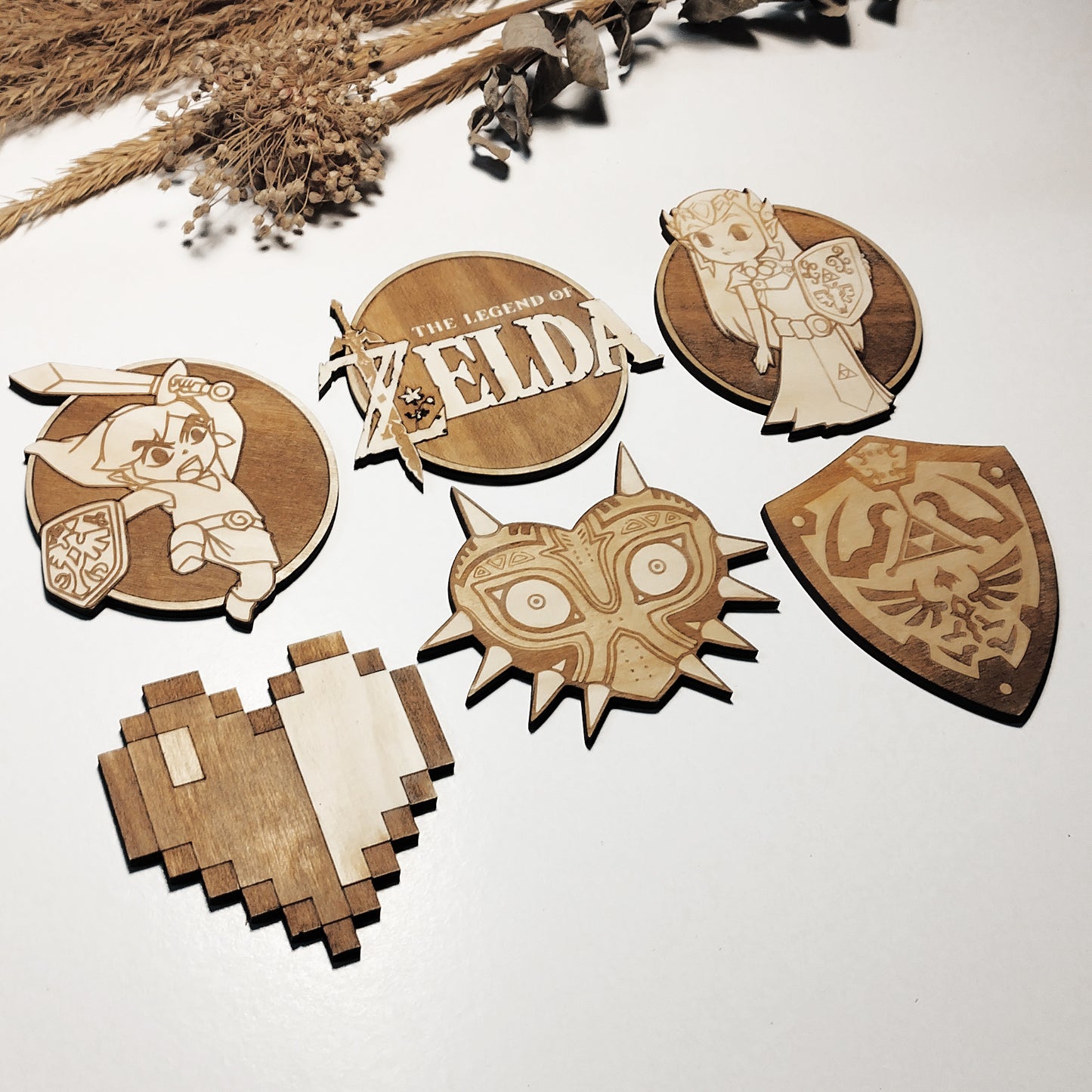 Set of 6 Legend of Zelda Wooden Coasters - Handmade Gift - Housewarming - Wood Kitchenware - Rock Band