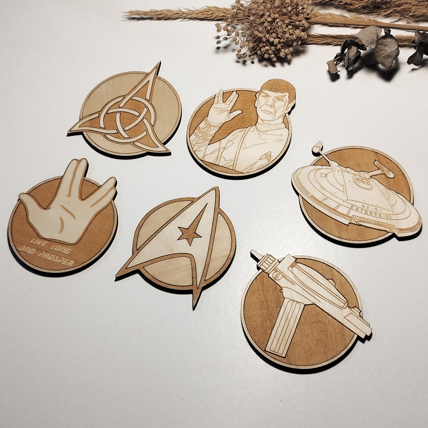 Set of 6 Star Trek Wooden Coasters - Handmade Gift - Housewarming - Wood Kitchenware