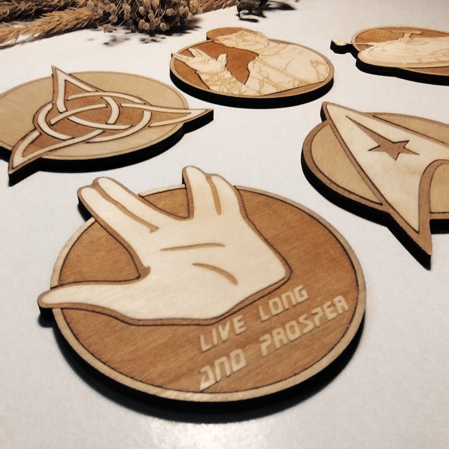 Set of 6 Star Trek Wooden Coasters - Handmade Gift - Housewarming - Wood Kitchenware