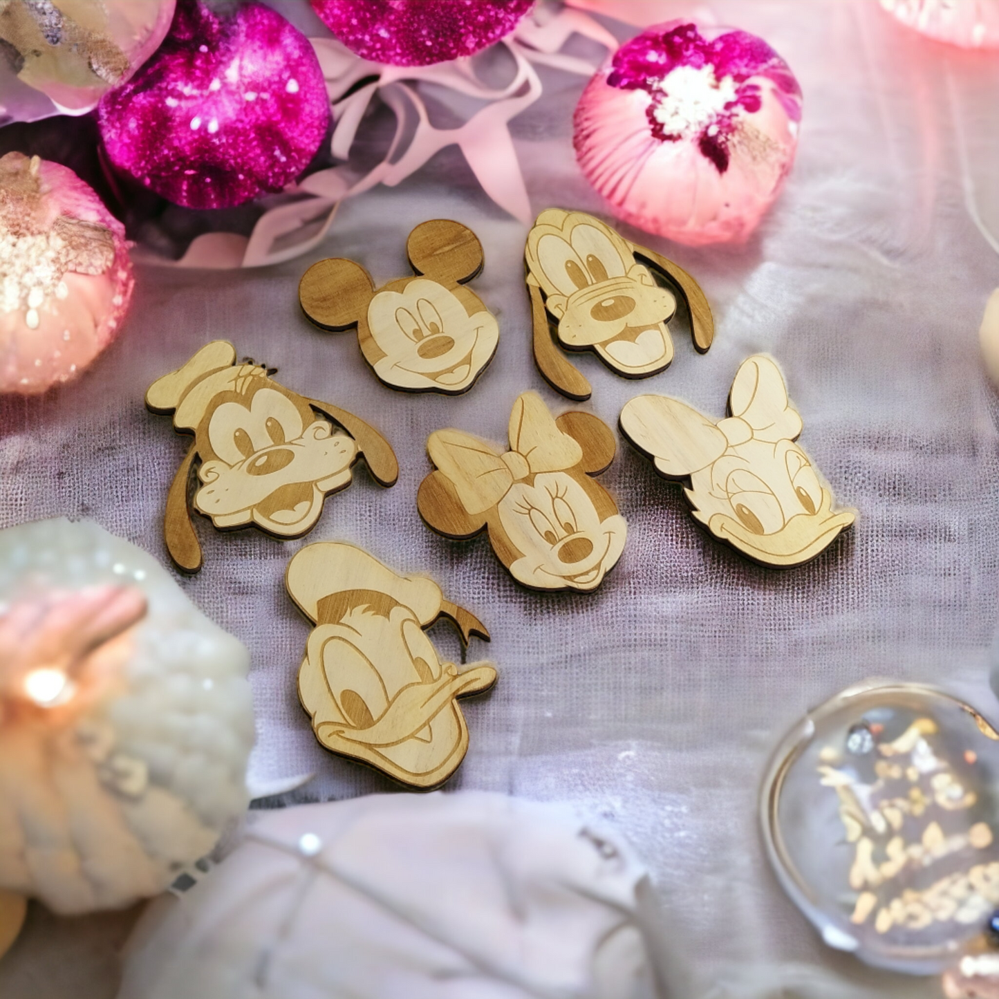 Set of 6 Disney Wooden Coasters - Handmade Gift - Housewarming - Wood Kitchenware - Mickey - Minnie