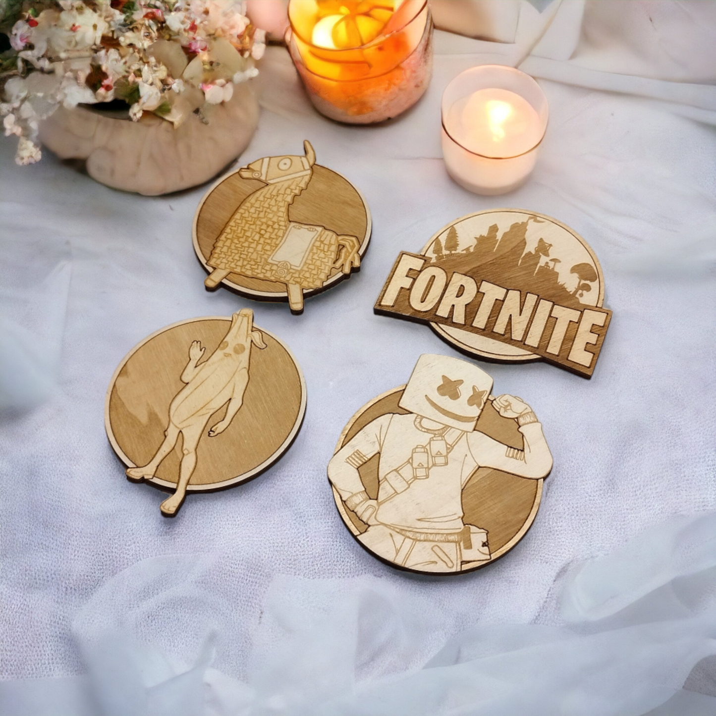 Set of 4 Fortnite Wooden Coasters - Handmade Gift - Housewarming - Wood Kitchenware