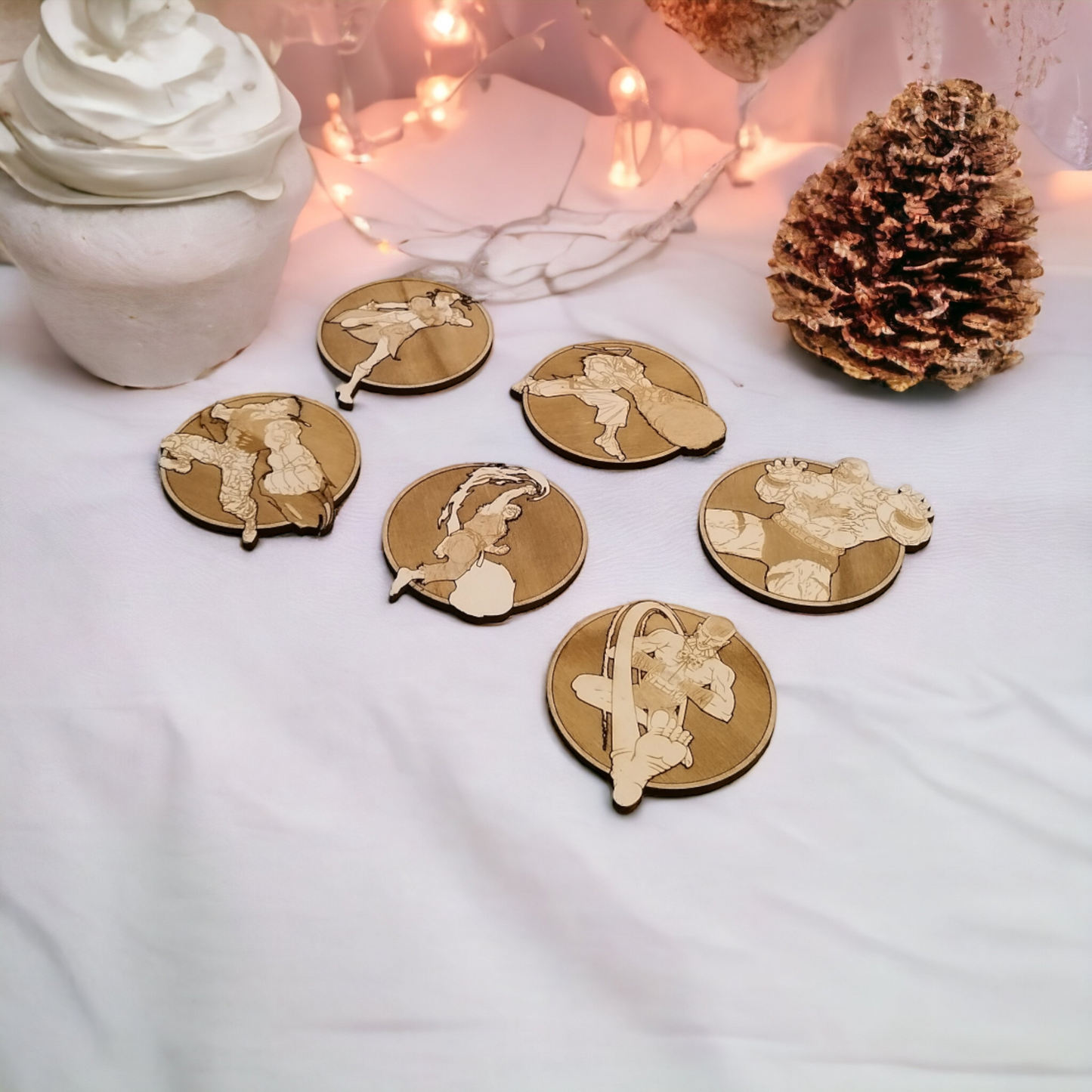 Set of 6 Street Fighter Wooden Coasters - Handmade Gift - Housewarming - Wood Kitchenware