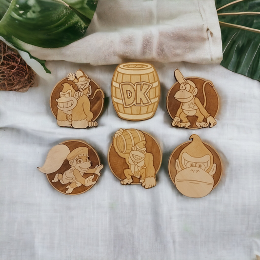 Set of 6 Donkey Kong Wooden Coasters - Handmade Gift - Housewarming - Wood Kitchenware
