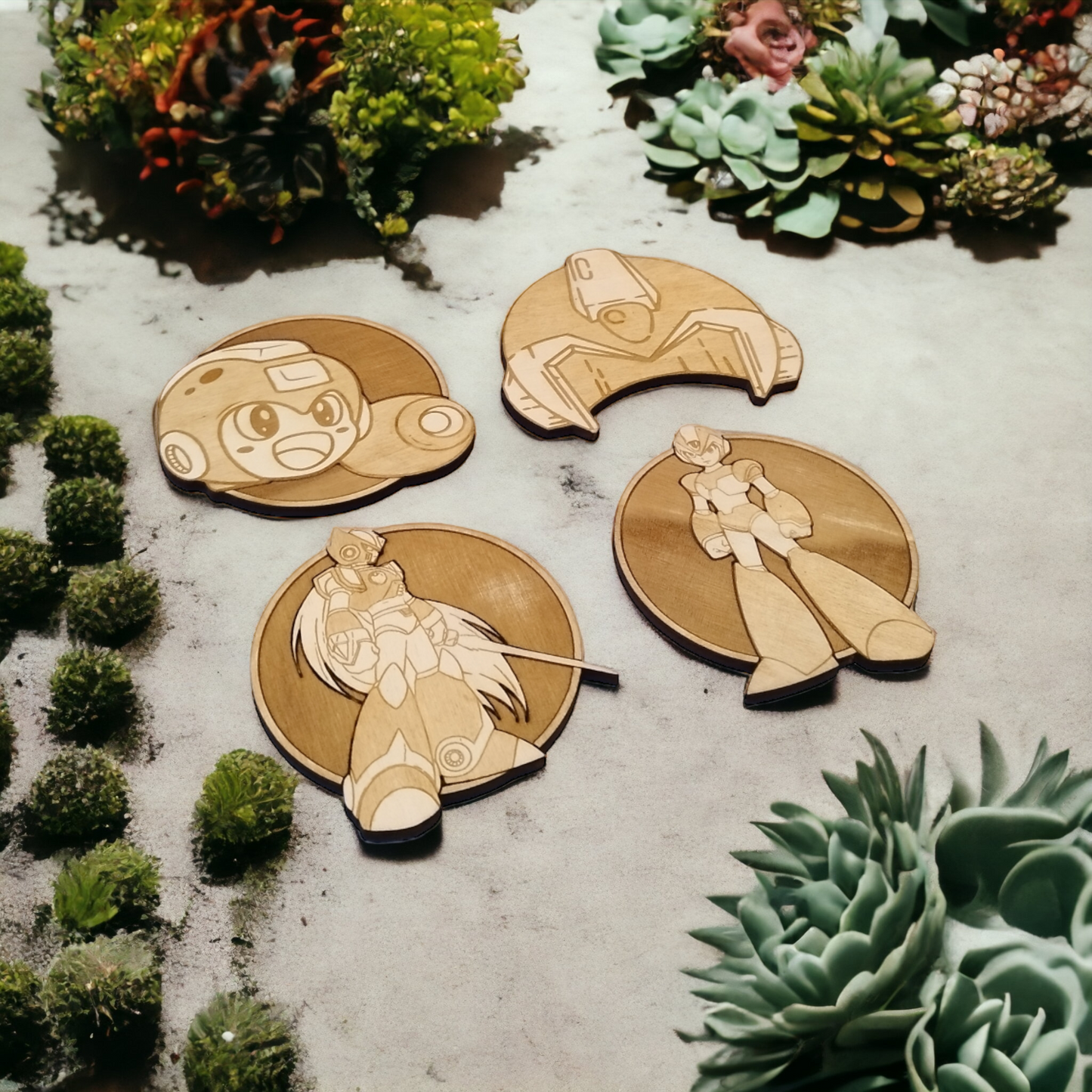 Set of 4 Megaman Wooden Coasters - Handmade Gift - Housewarming - Wood Kitchenware