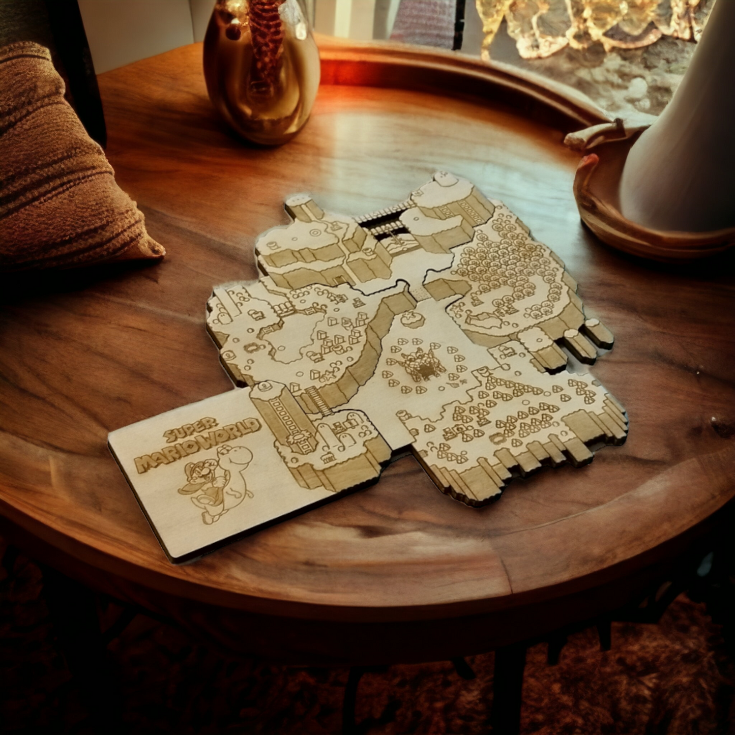 Set of 5 Super Mario World Map Wooden Coasters - Handmade Gift - Housewarming - Wood Kitchenware - Super Mario