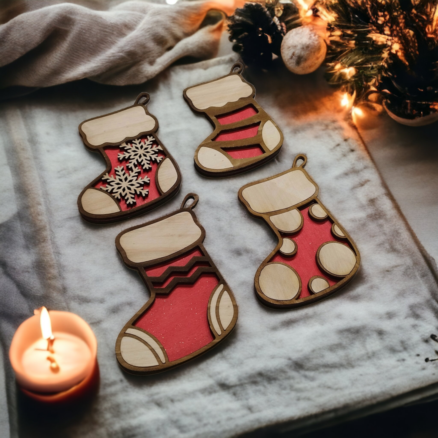 Christmas Socks Duble Layered Wooden Christmas Decoration