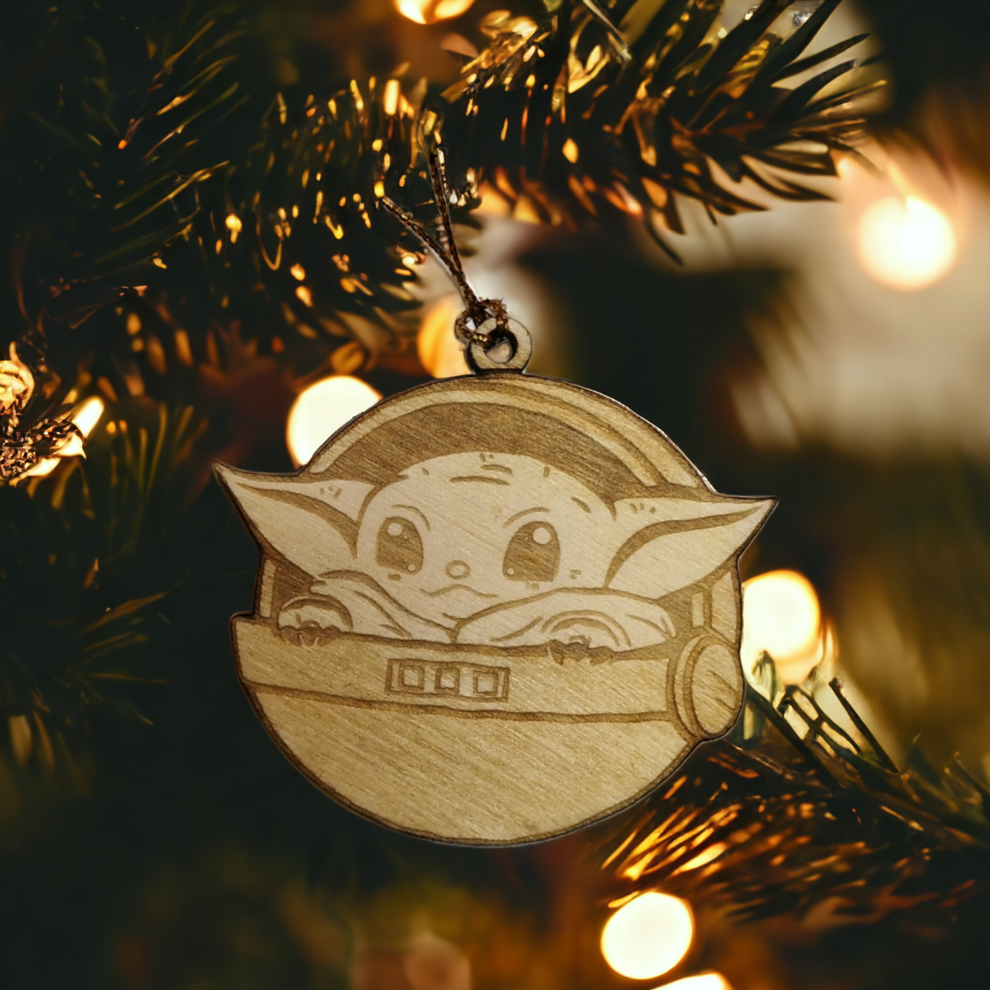 Set of 6 Baby Yoda Ornaments Wooden Coasters - Handmade Gift - Housewarming - Wood Kitchenware