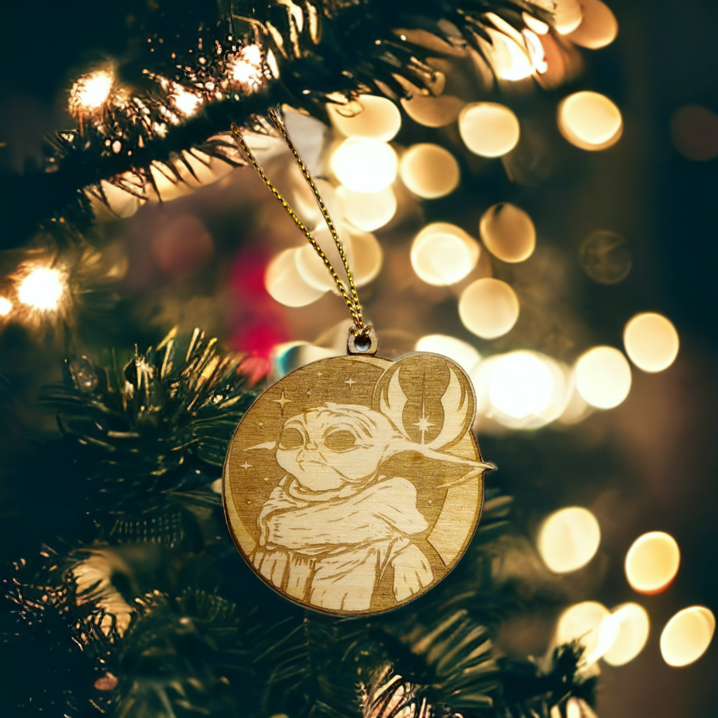 Set of 6 Baby Yoda Ornaments Wooden Coasters - Handmade Gift - Housewarming - Wood Kitchenware