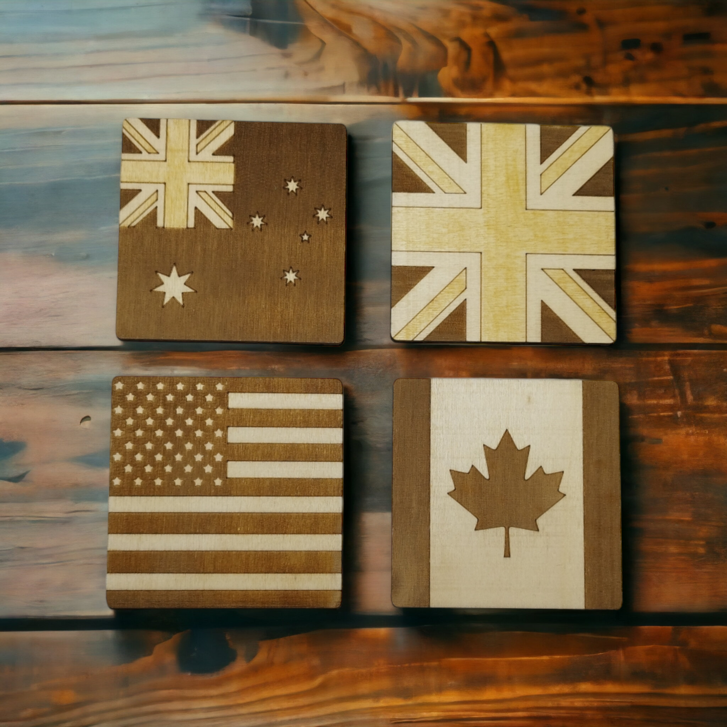 Flags Wooden Coasters - Handmade Gift - Housewarming - Wood Kitchenware