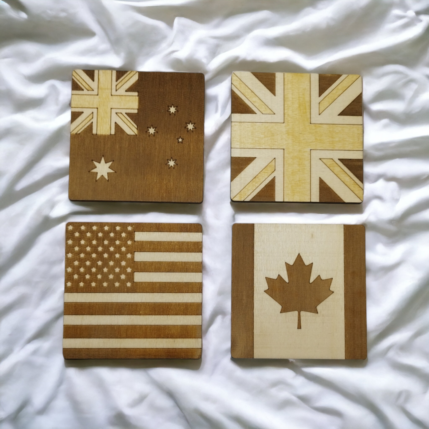 Flags Wooden Coasters - Handmade Gift - Housewarming - Wood Kitchenware