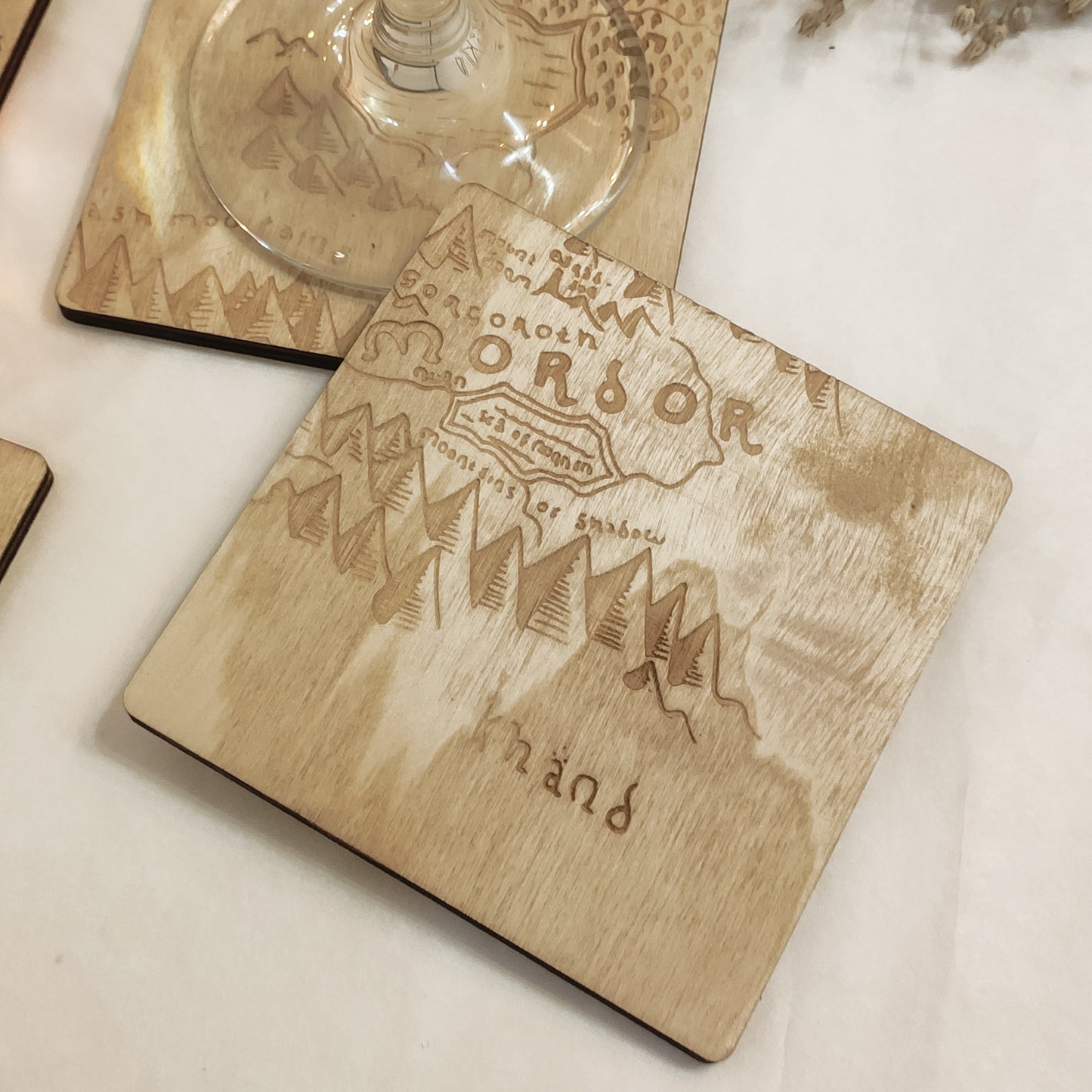 Set of 12 Middle Earth Map Wooden Coasters - Lord of The Rings - Handmade Gift - Housewarming - Wood Kitchenware - LOTR