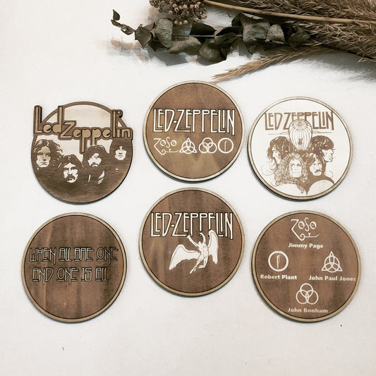 Set of 6 Led Zeppelin Wooden Coasters - Handmade Gift - Housewarming - Wood Kitchenware