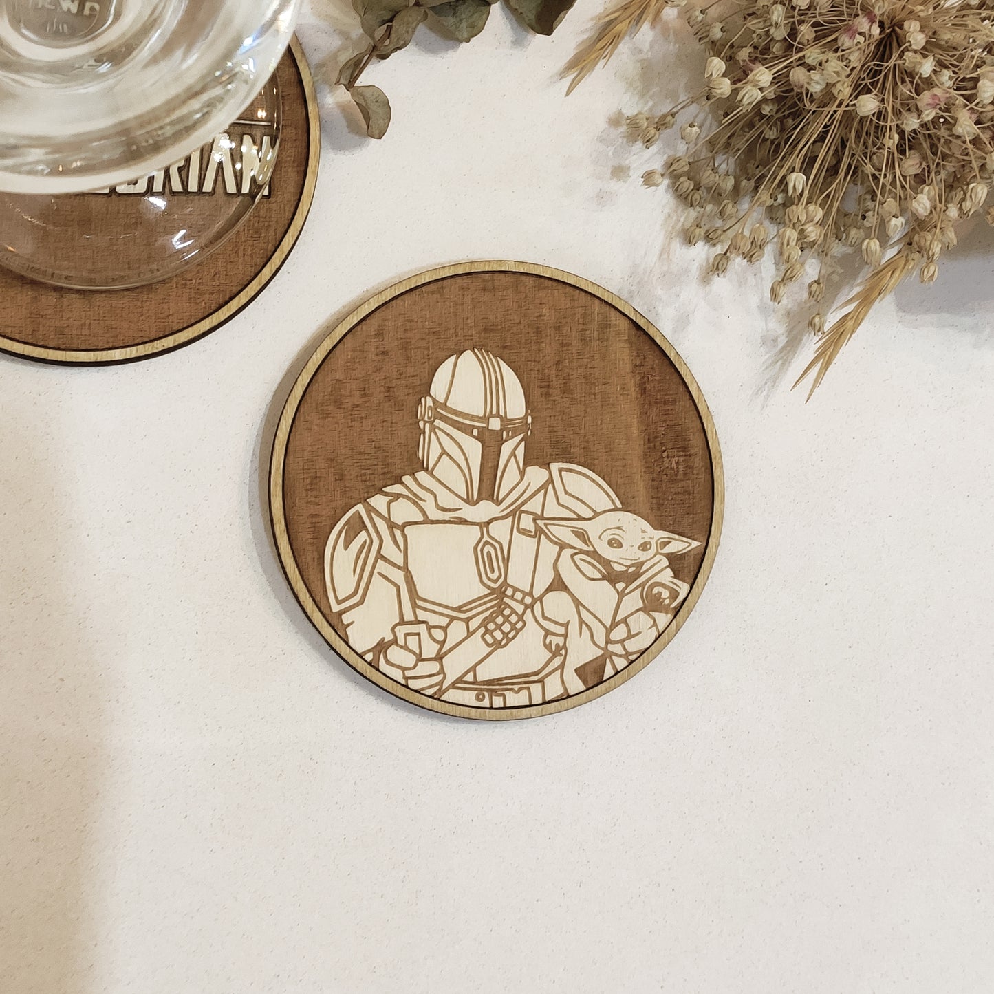 Set of 6 The Mandalorian Wooden Coasters - Handmade Gift - Housewarming - Wood Kitchenware