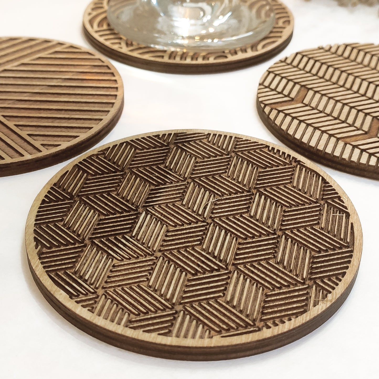 Set of 4 Geometric Wooden Coasters - Handmade Gift - Housewarming - Wood Kitchenware