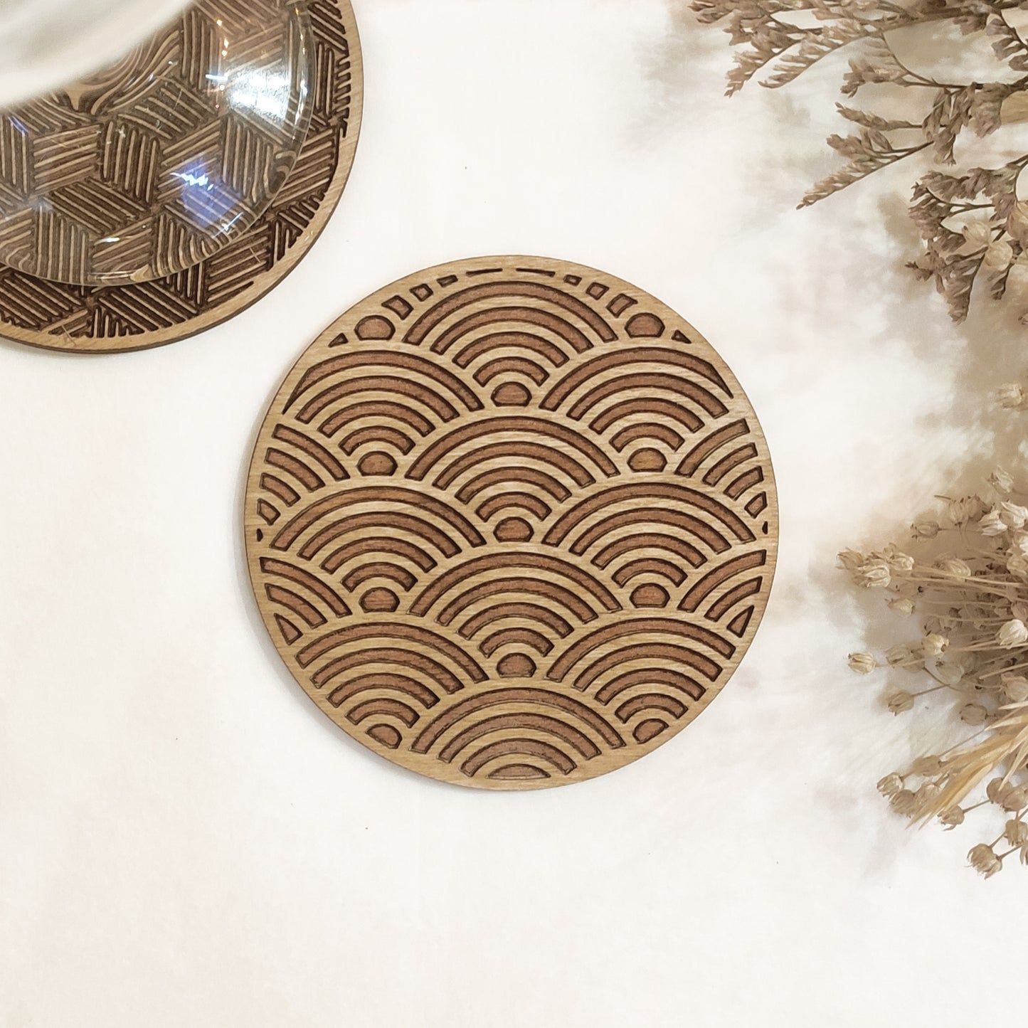 Set of 4 Geometric Wooden Coasters - Handmade Gift - Housewarming - Wood Kitchenware