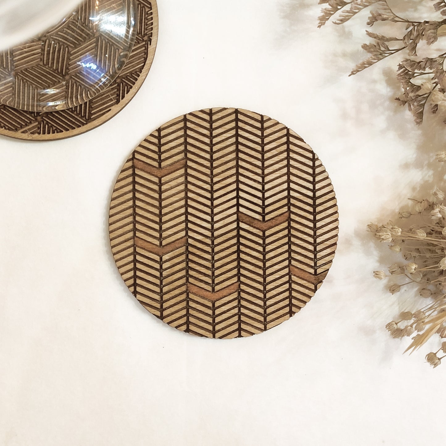 Set of 4 Geometric Wooden Coasters - Handmade Gift - Housewarming - Wood Kitchenware
