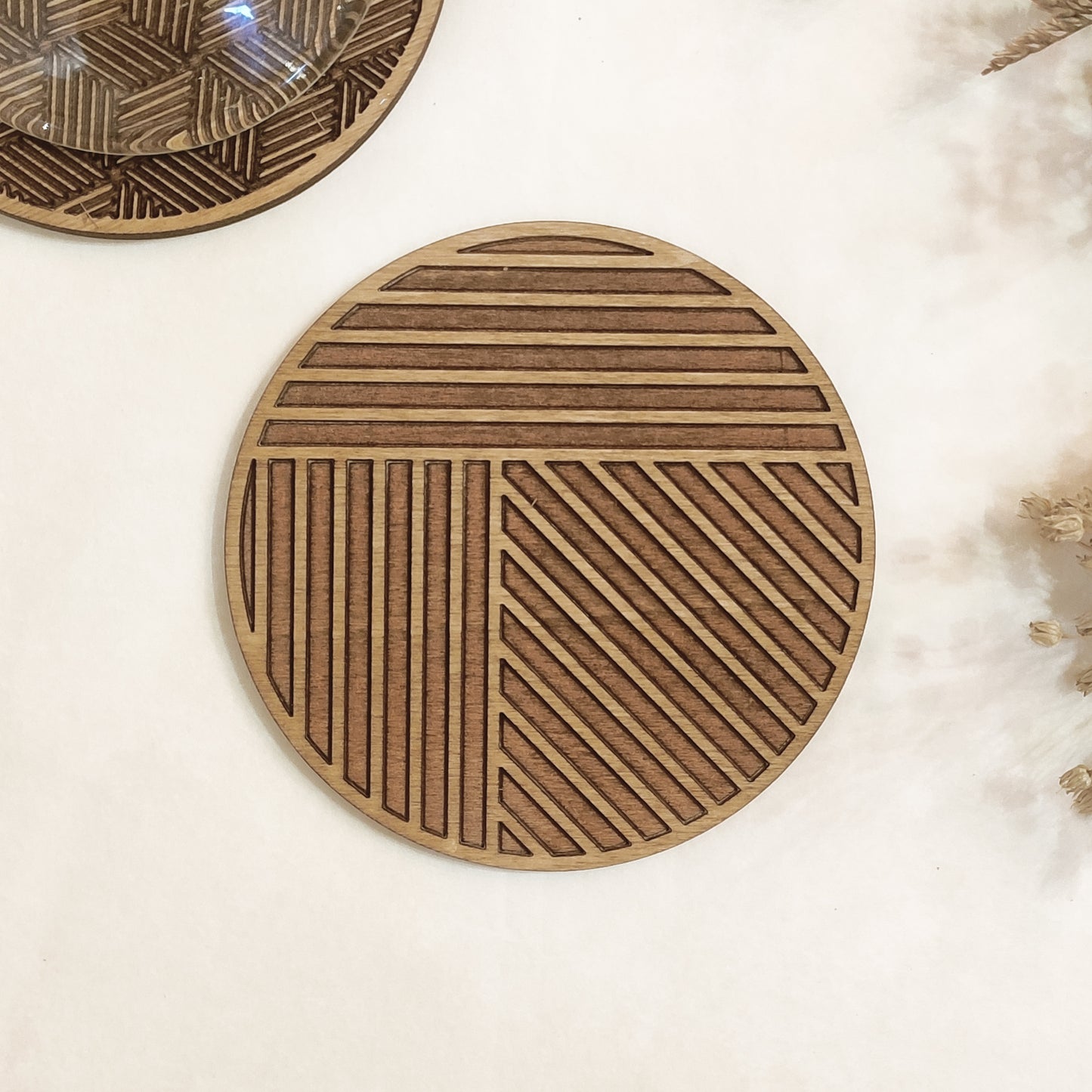 Set of 4 Geometric Wooden Coasters - Handmade Gift - Housewarming - Wood Kitchenware