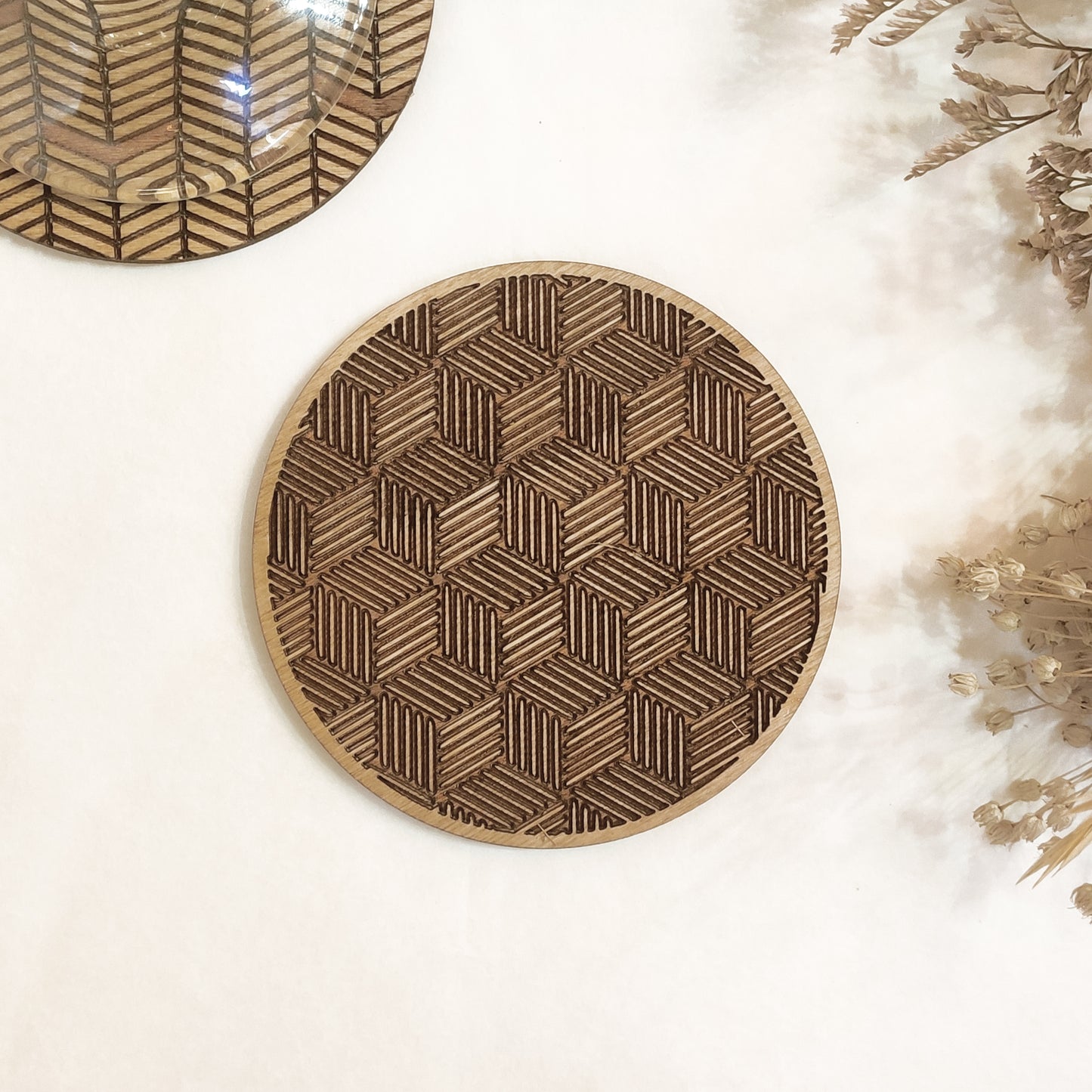 Set of 4 Geometric Wooden Coasters - Handmade Gift - Housewarming - Wood Kitchenware