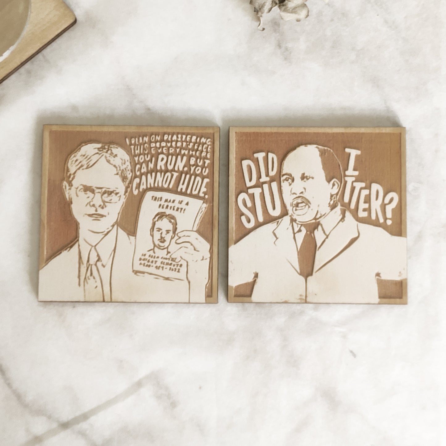 Set of 12 The Office Wooden Coasters - Handmade Gift - Housewarming - Wood Kitchenware